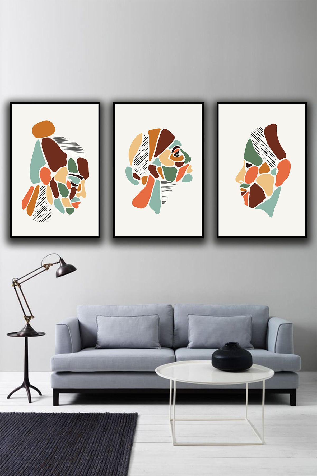 dekor artı Minimalist Bohem Kadın Duvar Tablosu Çerçeve Görünümlü 3 Parça