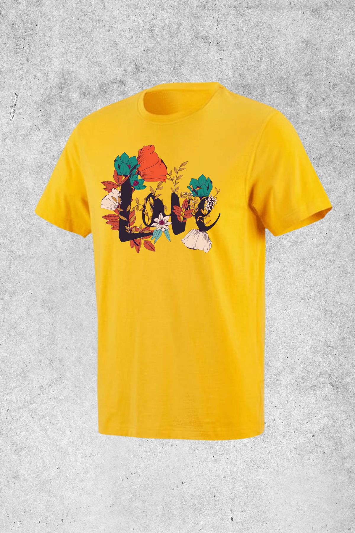 MOLICO Basic unisex sıfır yaka kısa kollu LOVE çiçek baskılı tshirt