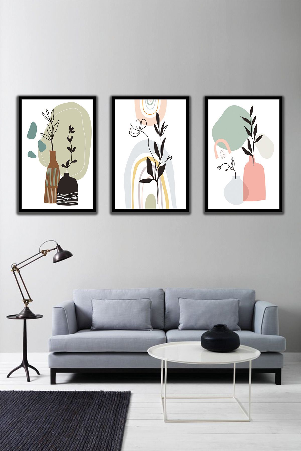 dekor artı Modern Trend Tasarım Salon Tablosu Çerçeve Görünümlü 3 Parça Ahşap MDF Üzeri UV Baskı