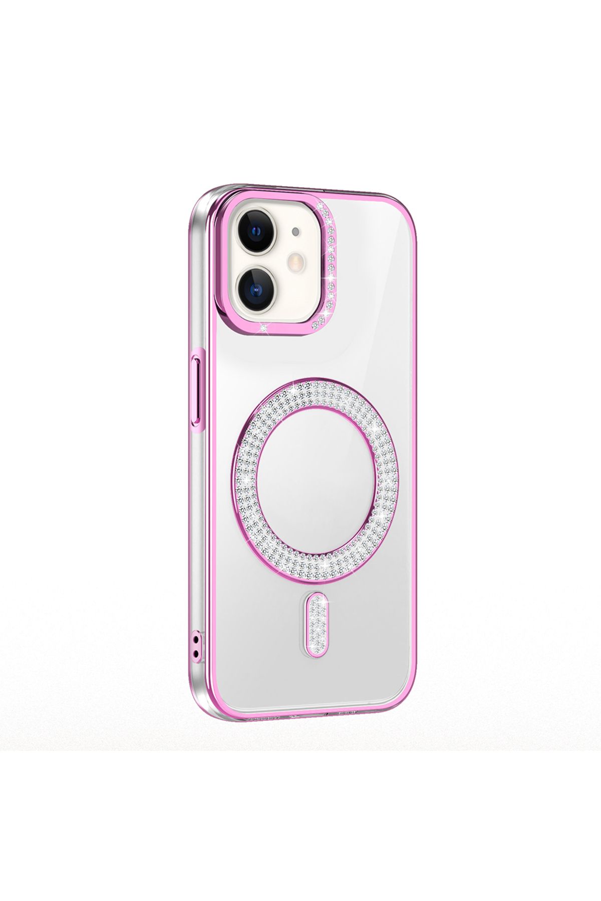 Strap U Apple iPhone 11 Kılıf Pırlanta Taş Tasarımlı M-safe Şarj Özellikli Karetta Silikon Kapak