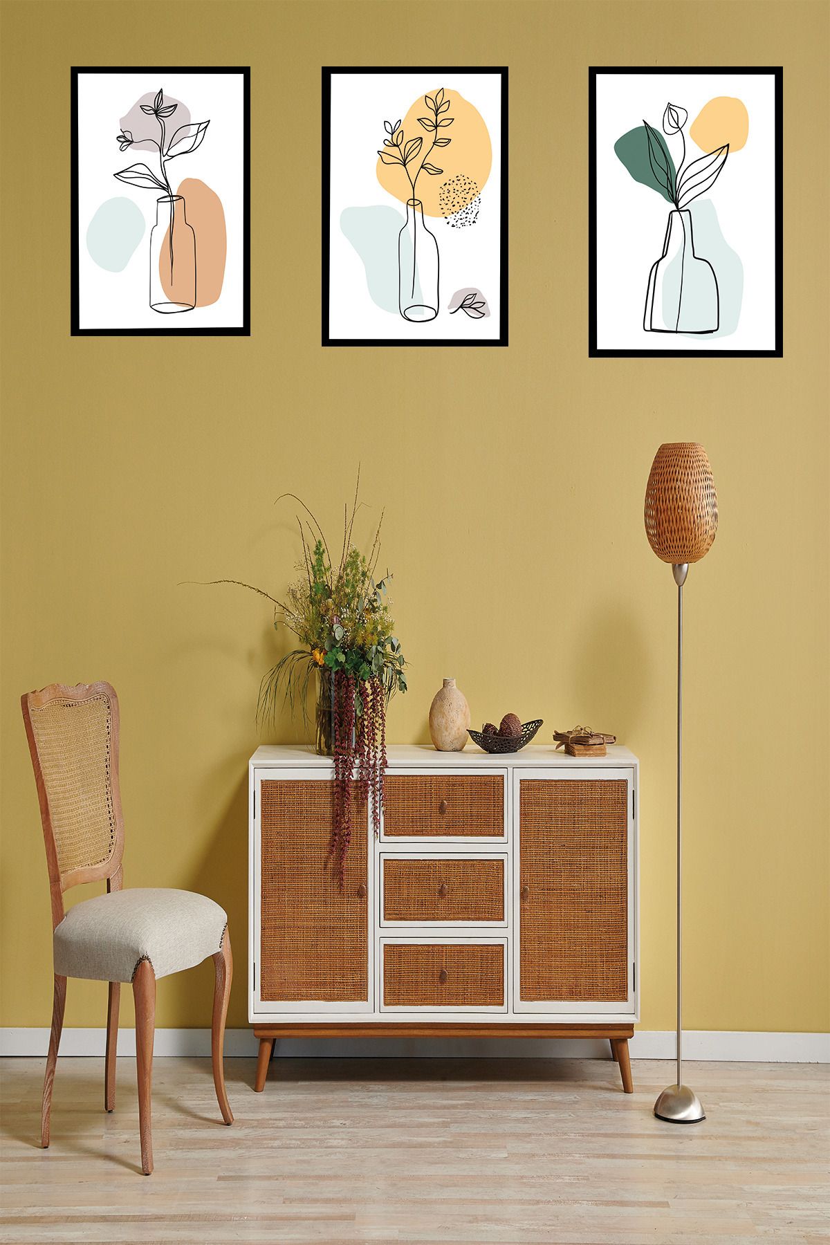 dekor artı Çerçeve Görünümlü 3 Parça Mdf Minimalist Tablo Seti