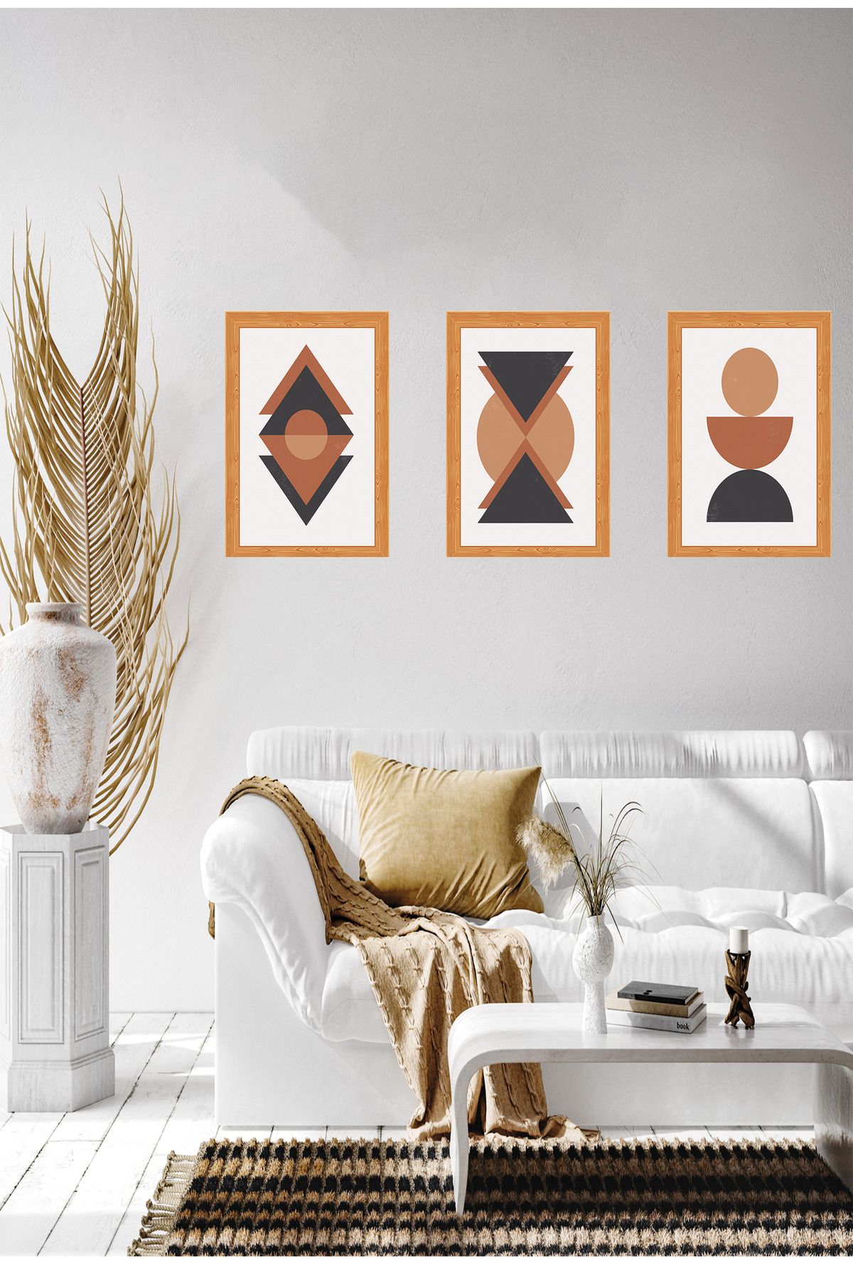 dekor artı Çerçeve Görünümlü 3'lü Geometrik Tablo