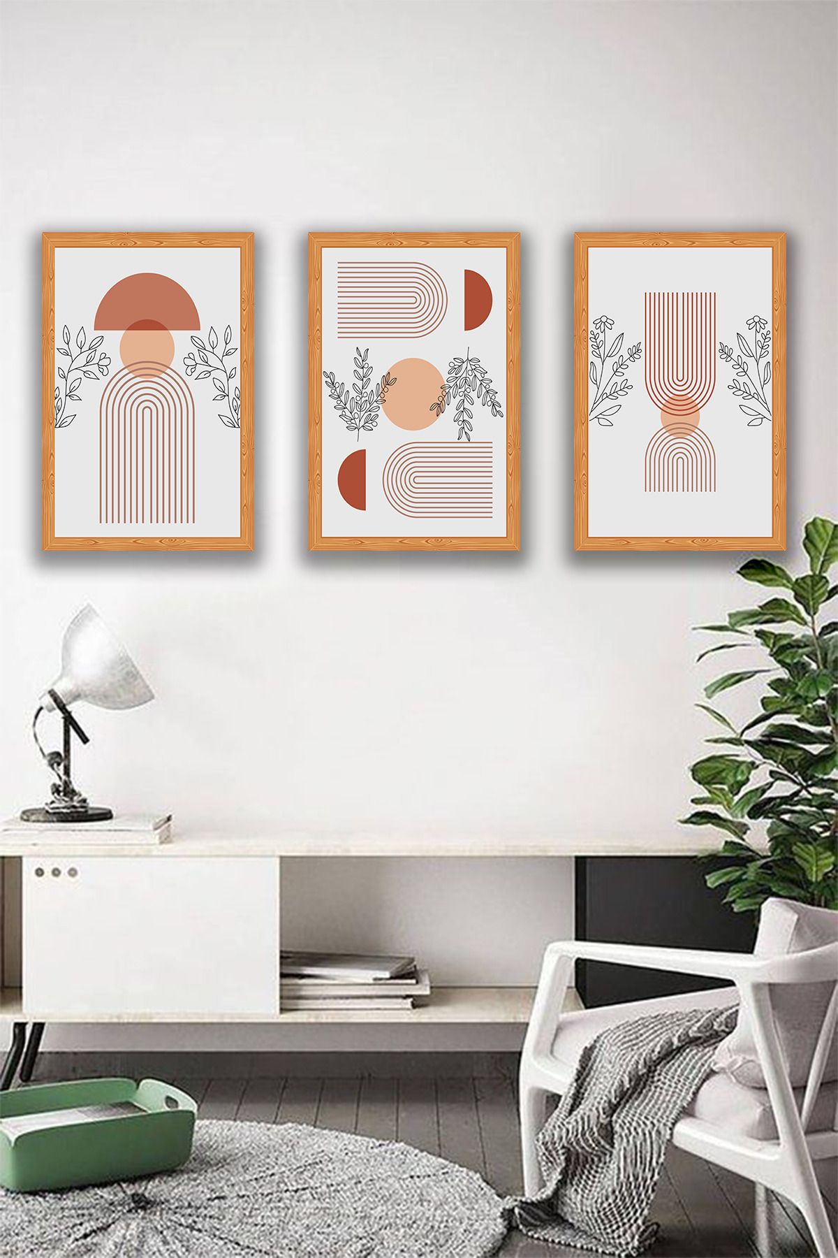 dekor artı Botanik Boho Sanatı Duvar Tablosu Çerçeve Görünümlü