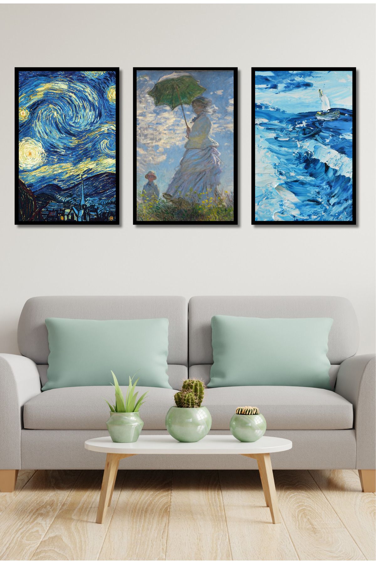 dekor artı Monet Yağlıboya Tablosu Nilüfer 3 Parça Çerçeve Görünümlü