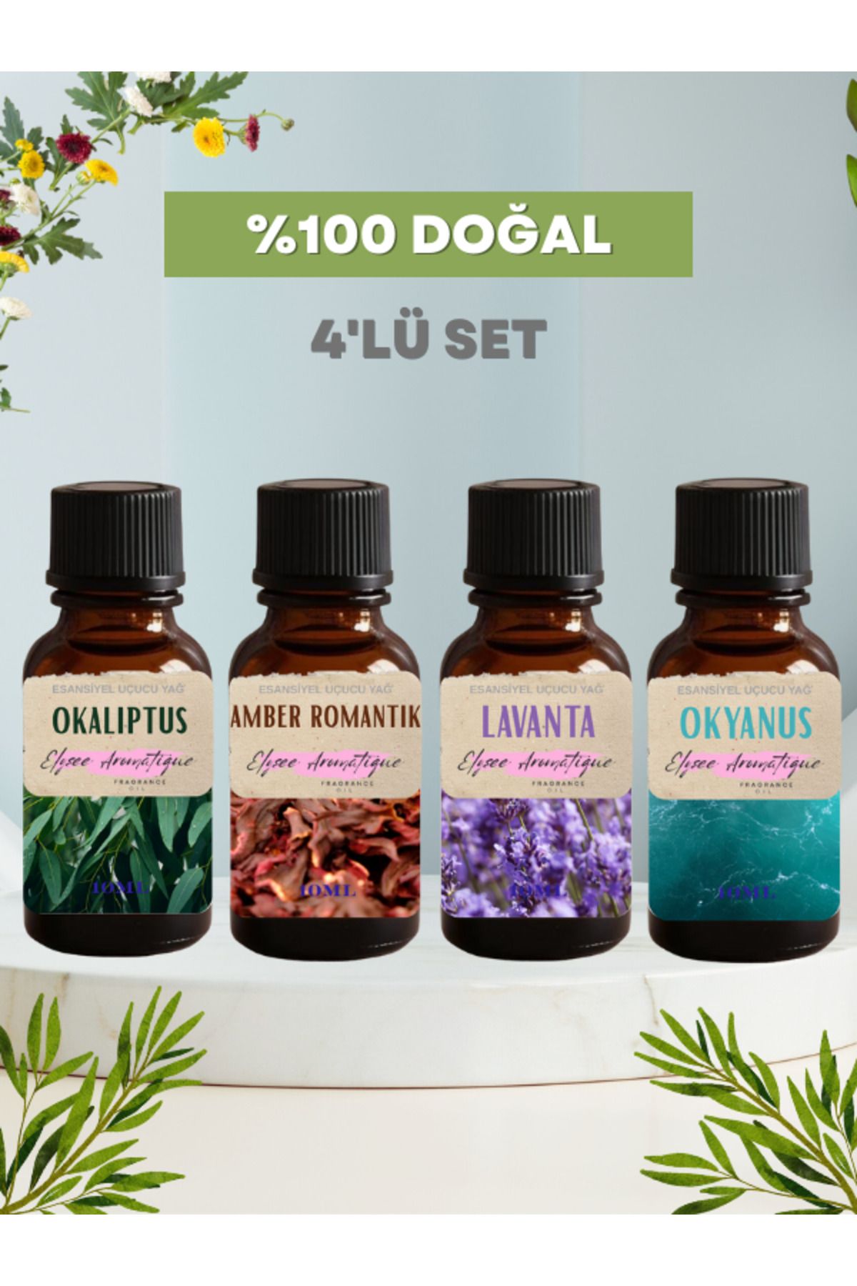 Elysee Aromatique 4'lü Set Esansiyel Uçucu Koku Yağı Difüzör Esansı Buhurdanlık Yağı Aromaterapi Yağı