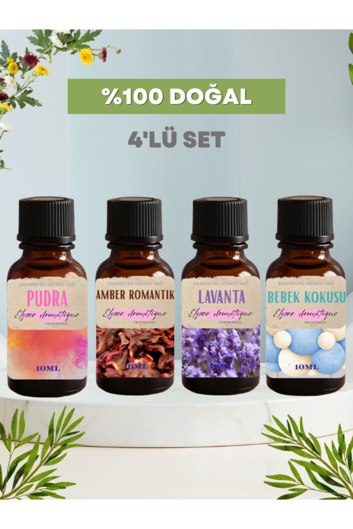 Elysee Aromatique 4'lü Set Esansiyel Uçucu Koku Yağı Difüzör Esansı Buhurdanlık Yağı Aromaterapi Yağı