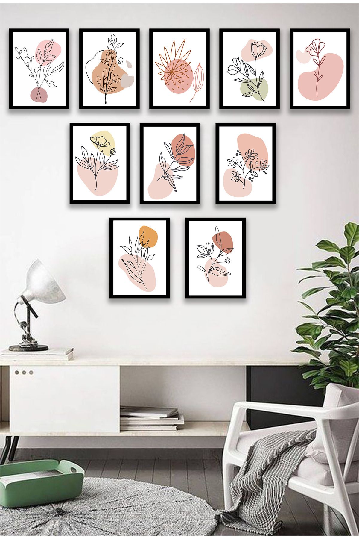 dekor artı 10 Parça Minimalist Çiçek Çerçeve Görünümlü Tablo
