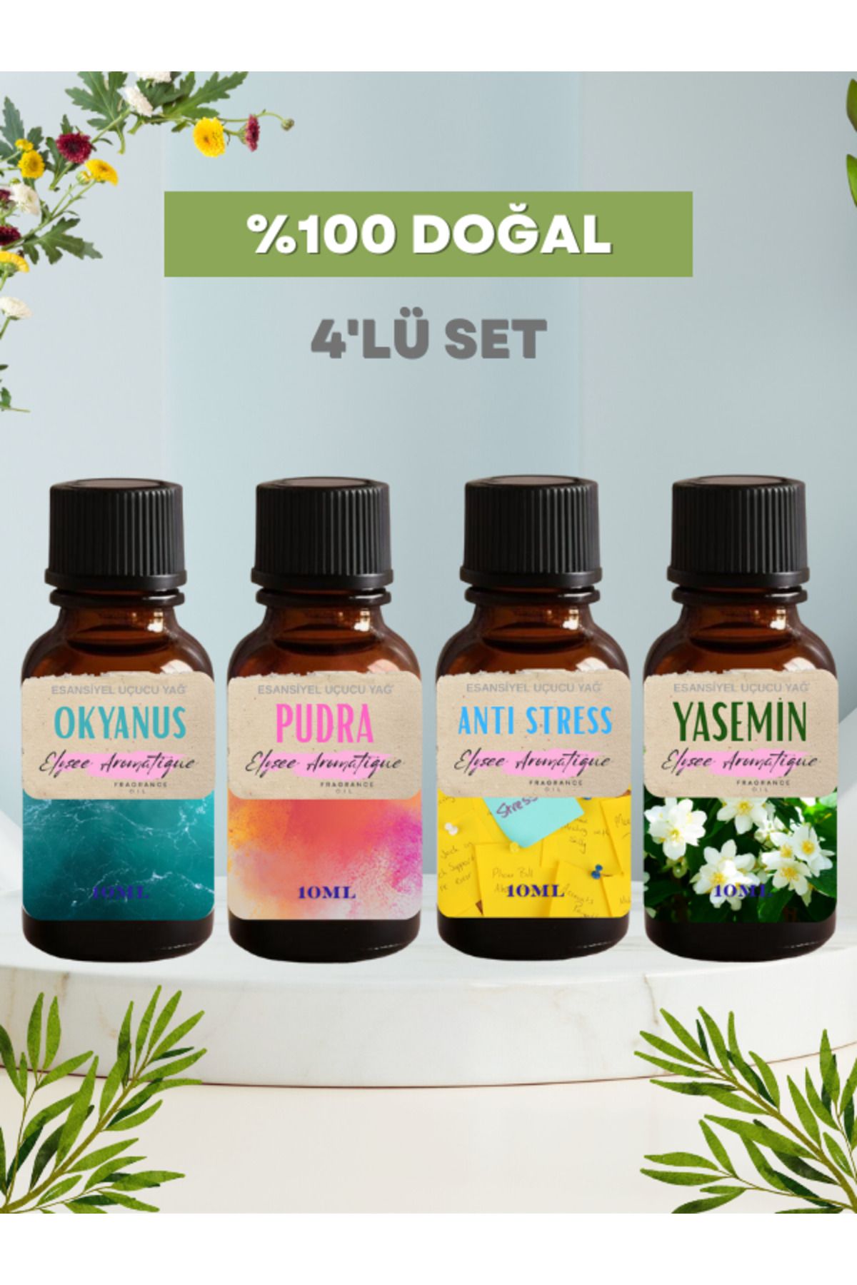 Elysee Aromatique 4'lü Set Esansiyel Uçucu Koku Yağı Difüzör Esansı Buhurdanlık Yağı Aromaterapi Yağı