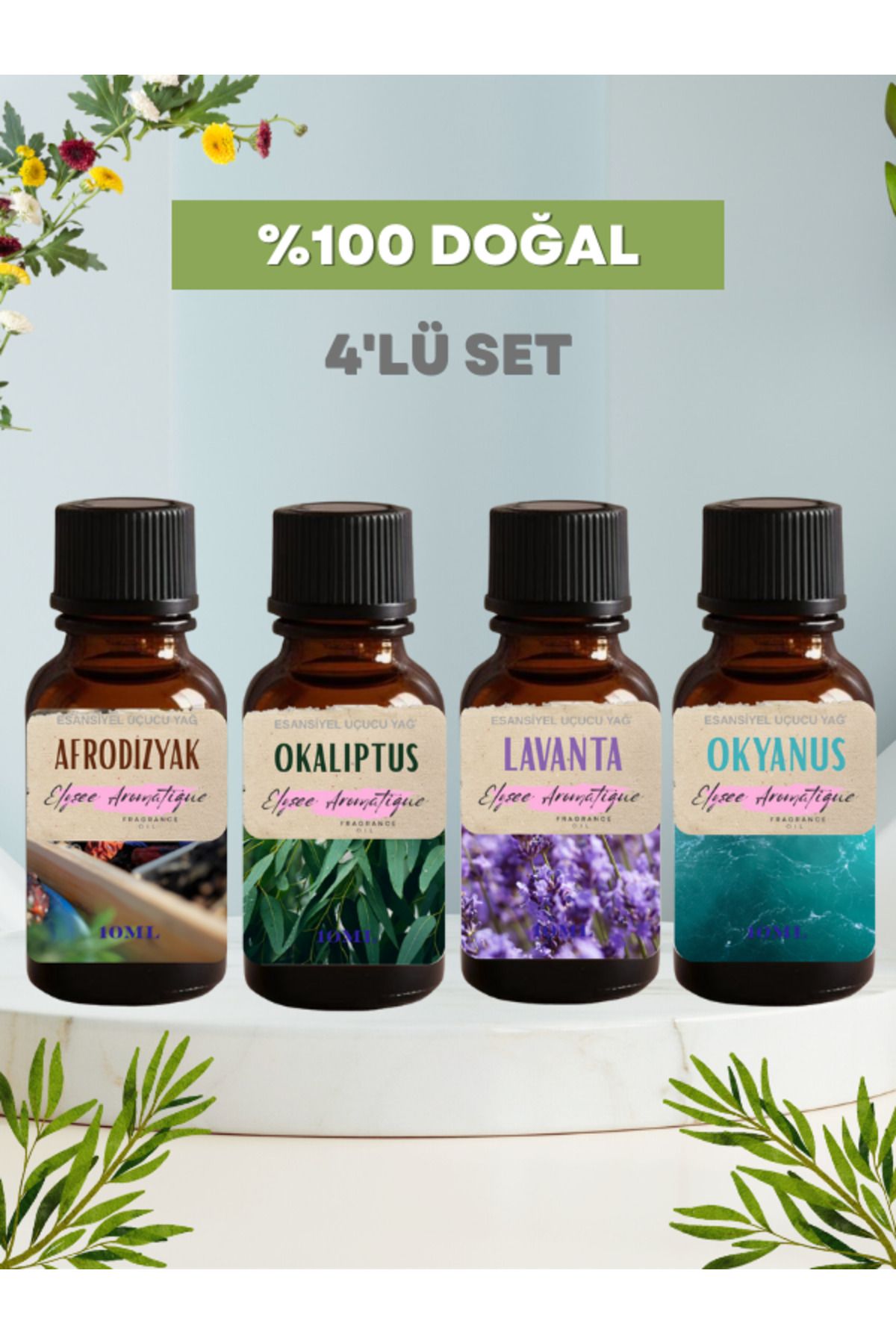 Elysee Aromatique 4'lü Set Esansiyel Uçucu Koku Yağı Difüzör Esansı Buhurdanlık Yağı Aromaterapi Yağı