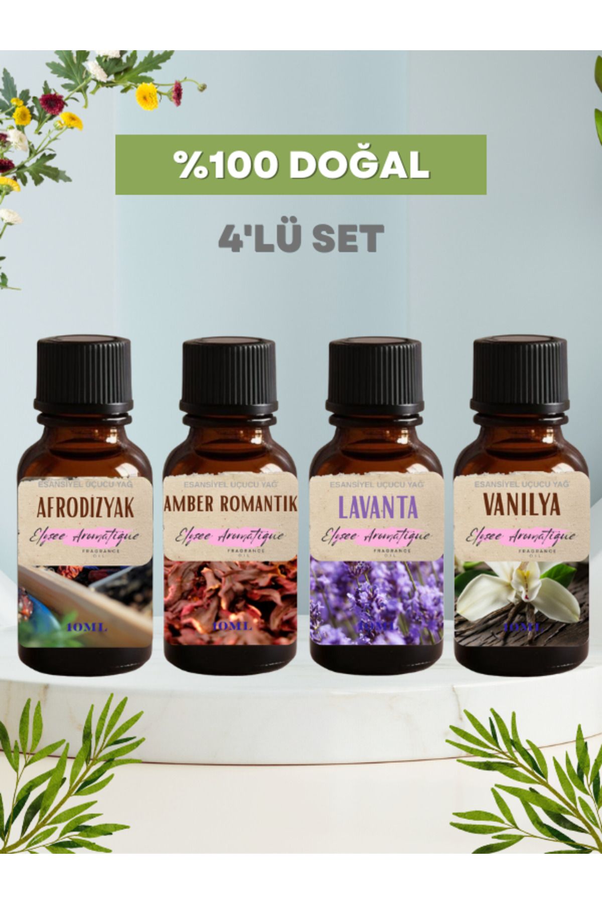 Elysee Aromatique 4'lü Set Esansiyel Uçucu Koku Yağı Difüzör Esansı Buhurdanlık Yağı Aromaterapi Yağı