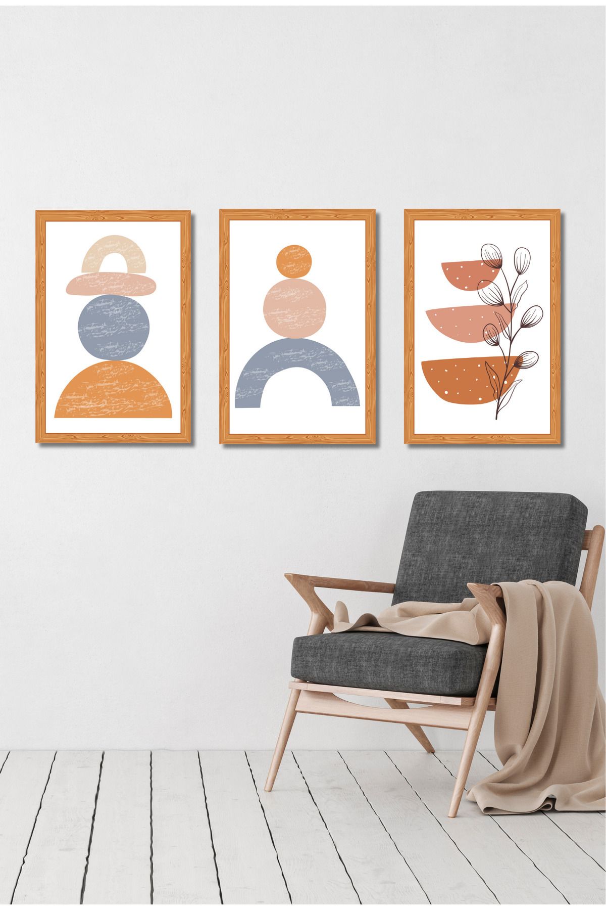 dekor artı 3 Parça Boho Minimalist Tablo Seti Çerçeve Görünümlü