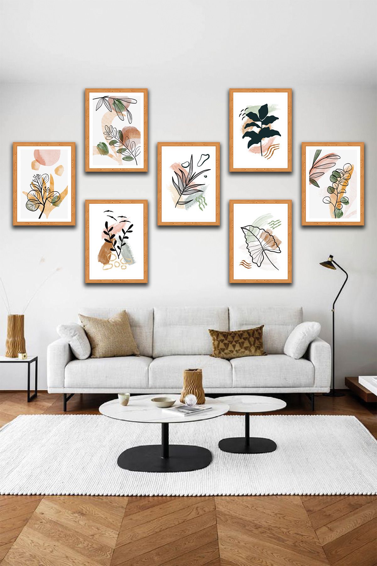 dekor artı 7 Parça Bohem Yaprak Desenli Duvar Dekoru Ahşap MDF Üzeri UV Baskılı