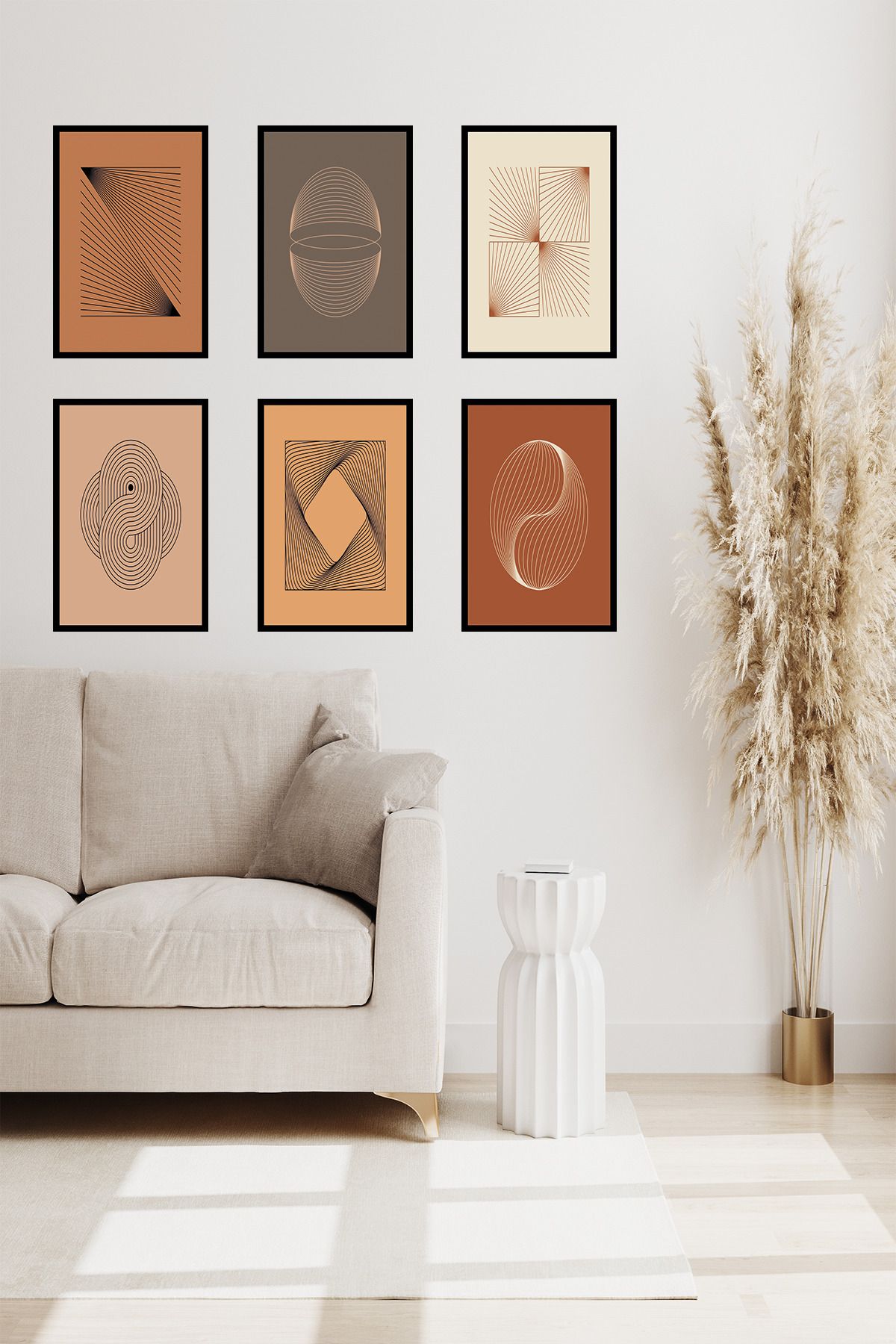 dekor artı Kahve Tonlarında Geometrik 6'lı Tablo Seti