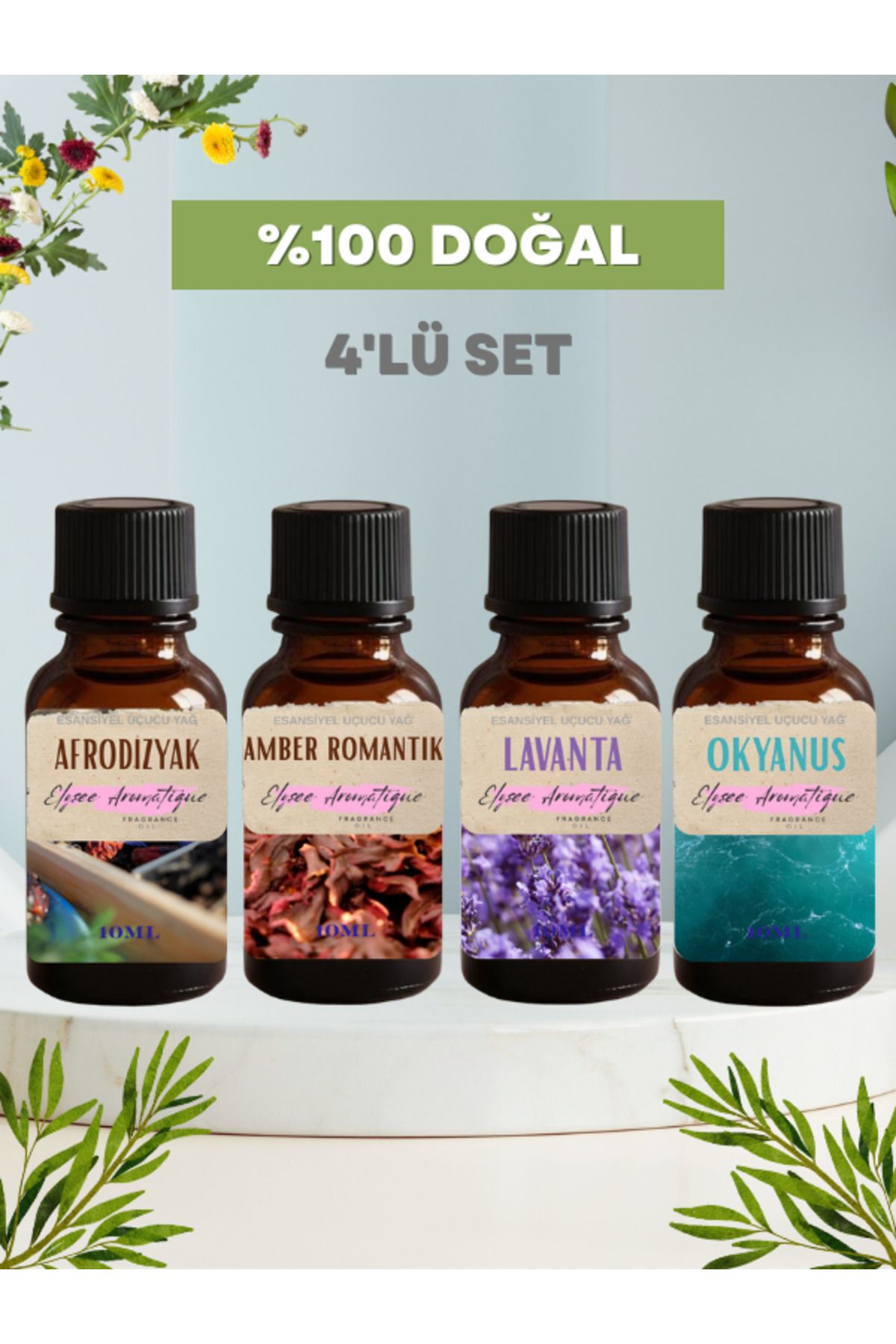 Elysee Aromatique 4'lü Set Esansiyel Uçucu Koku Yağı Difüzör Esansı Buhurdanlık Yağı Aromaterapi Yağı