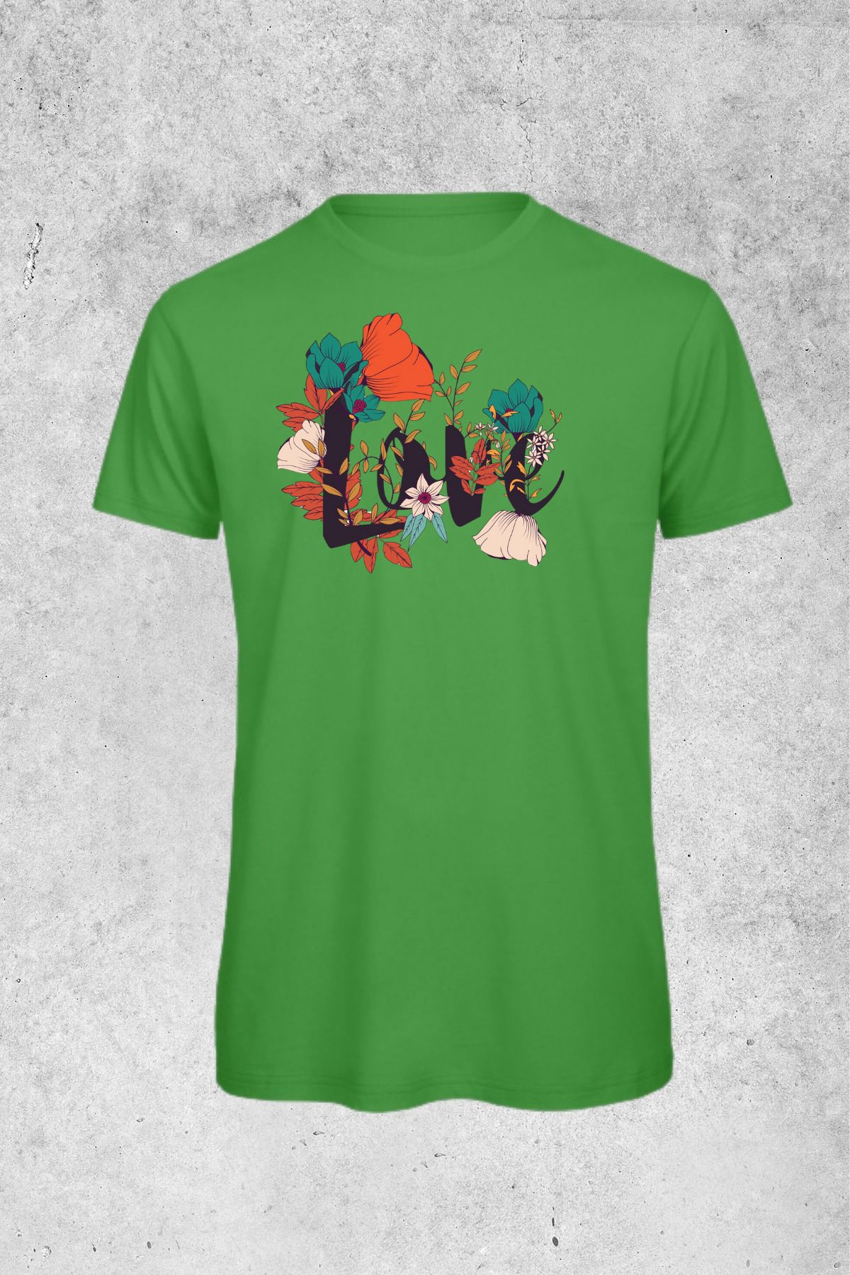 MOLICO Basic unisex sıfır yaka kısa kollu LOVE çiçek baskılı tshirt
