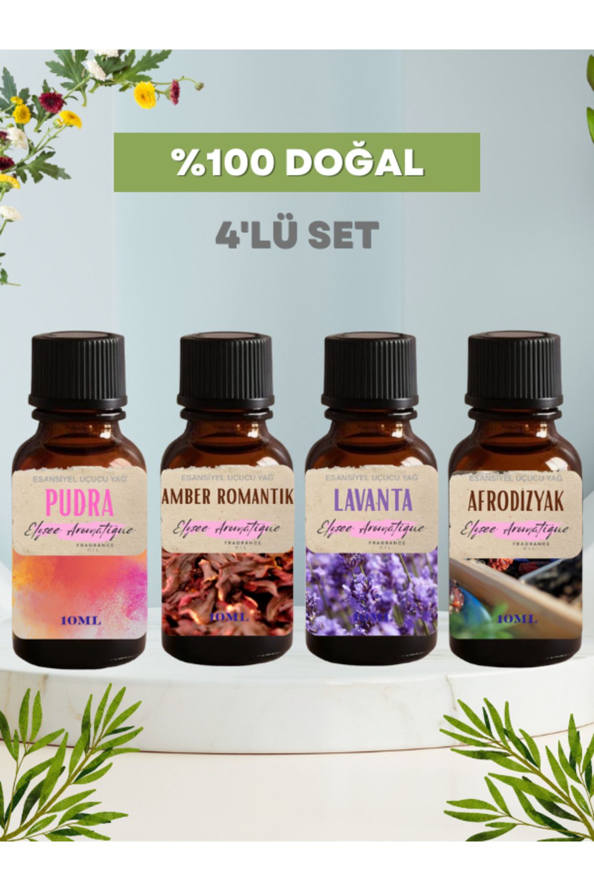 Elysee Aromatique 4'lü Set Esansiyel Uçucu Koku Yağı Difüzör Esansı Buhurdanlık Yağı Aromaterapi Yağı