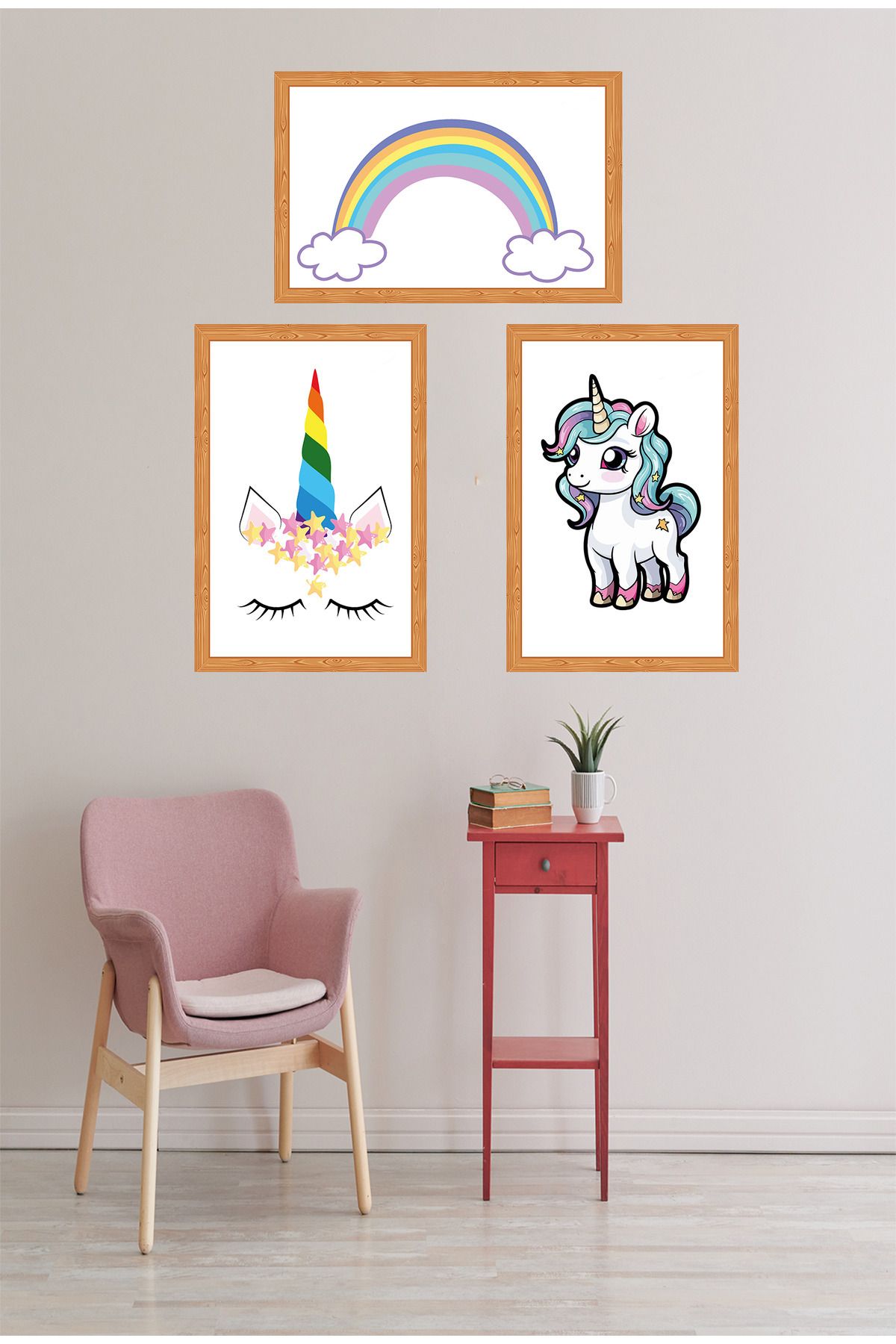 dekor artı Çocuk Odası Ünicorn Tablo Çerçeve Görünümlü