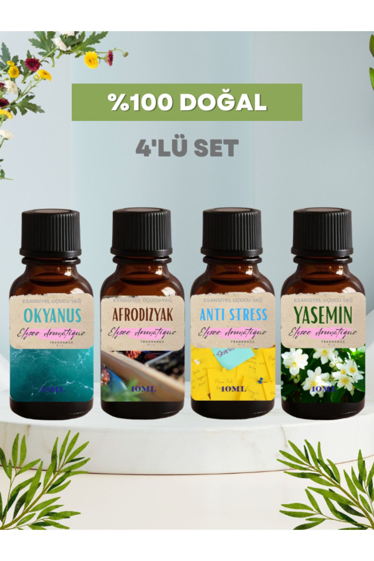 Elysee Aromatique 4'lü Set Esansiyel Uçucu Koku Yağı Difüzör Esansı Buhurdanlık Yağı Aromaterapi Yağı