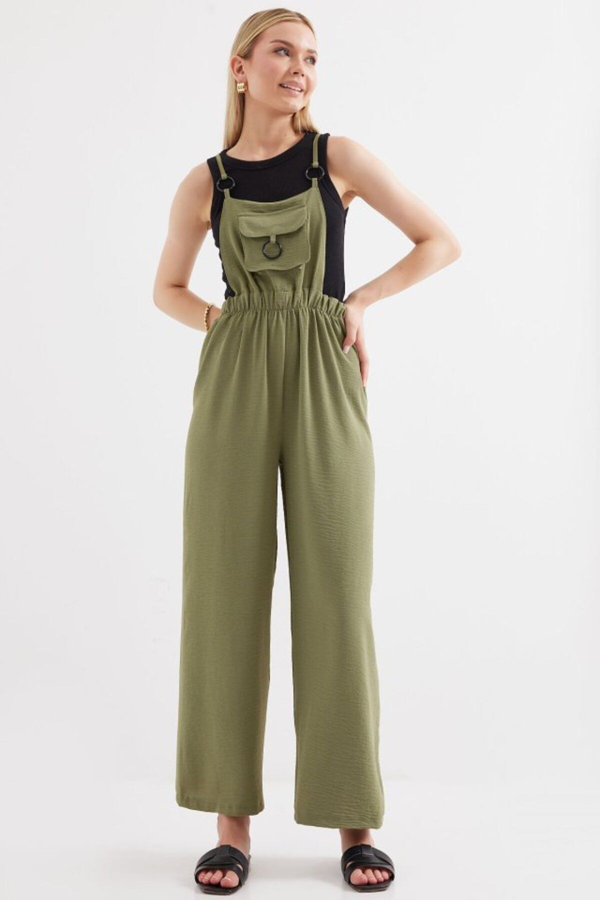 ARUZ MODA 7023 Askılı Bahçıvan Tulum - Haki