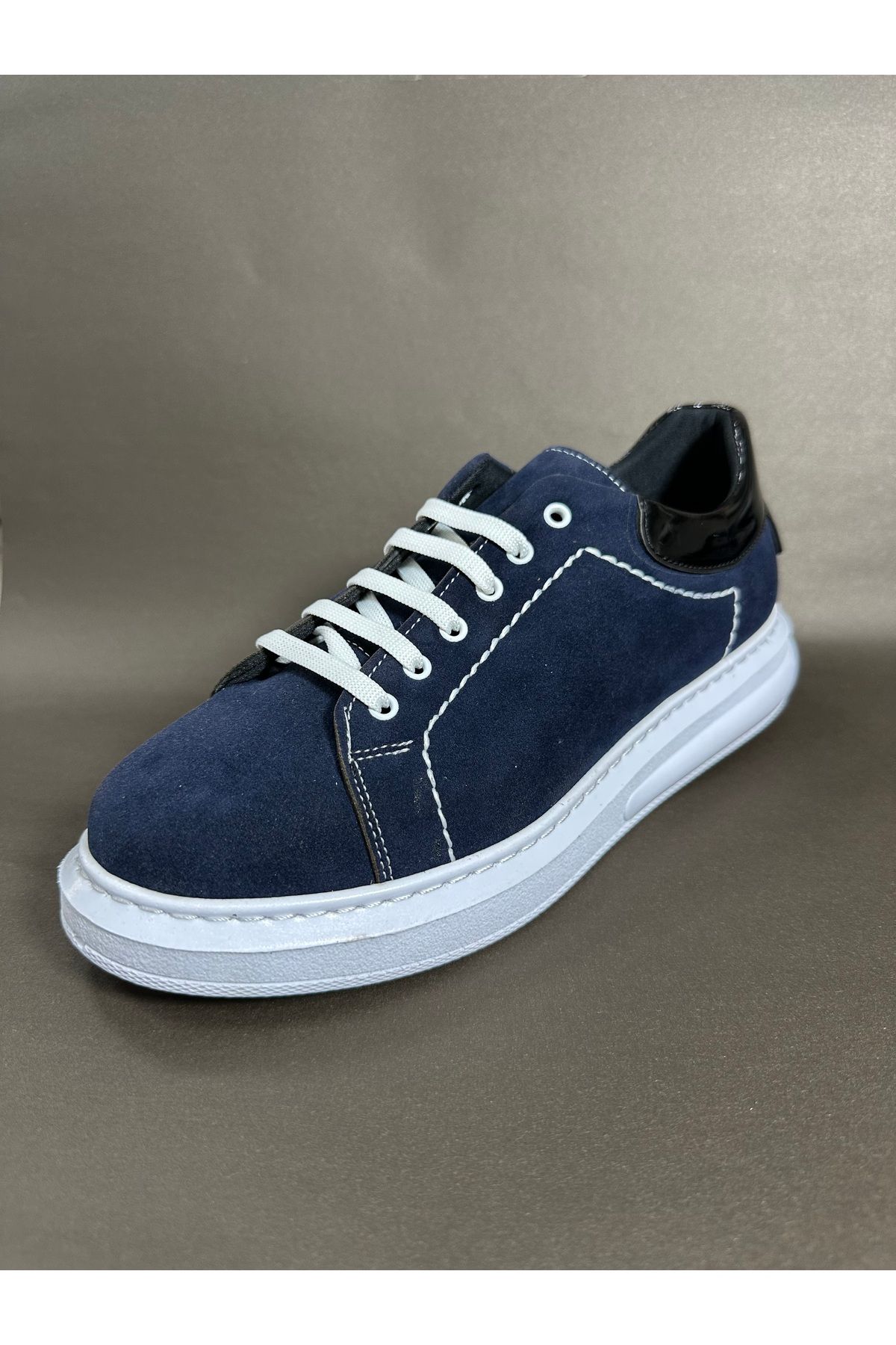 cimes sport Anatomic Deri Bağcıklı İnce Tabanlı Günlük Spor Ayakkabı Sneaker Lacivert Süet