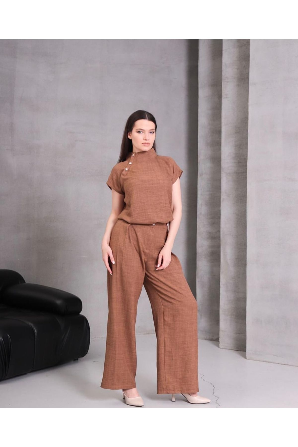 The Moda Keten Karışımlı Bluz Pantolon Alt Üst Takım