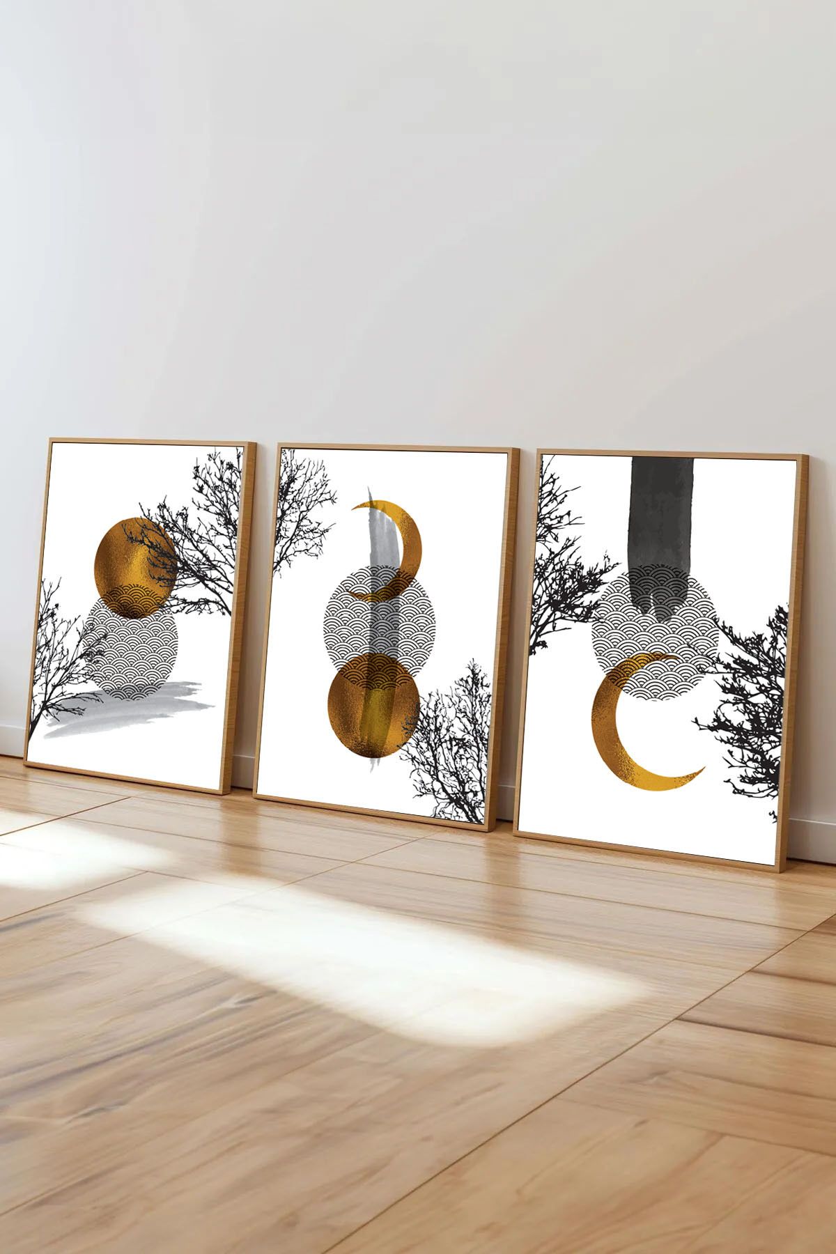 Dekorsiahome 3 Parça Ahşap Çerçeveli Oturma Odası Salon Mutfak Tablo Seti SET3047
