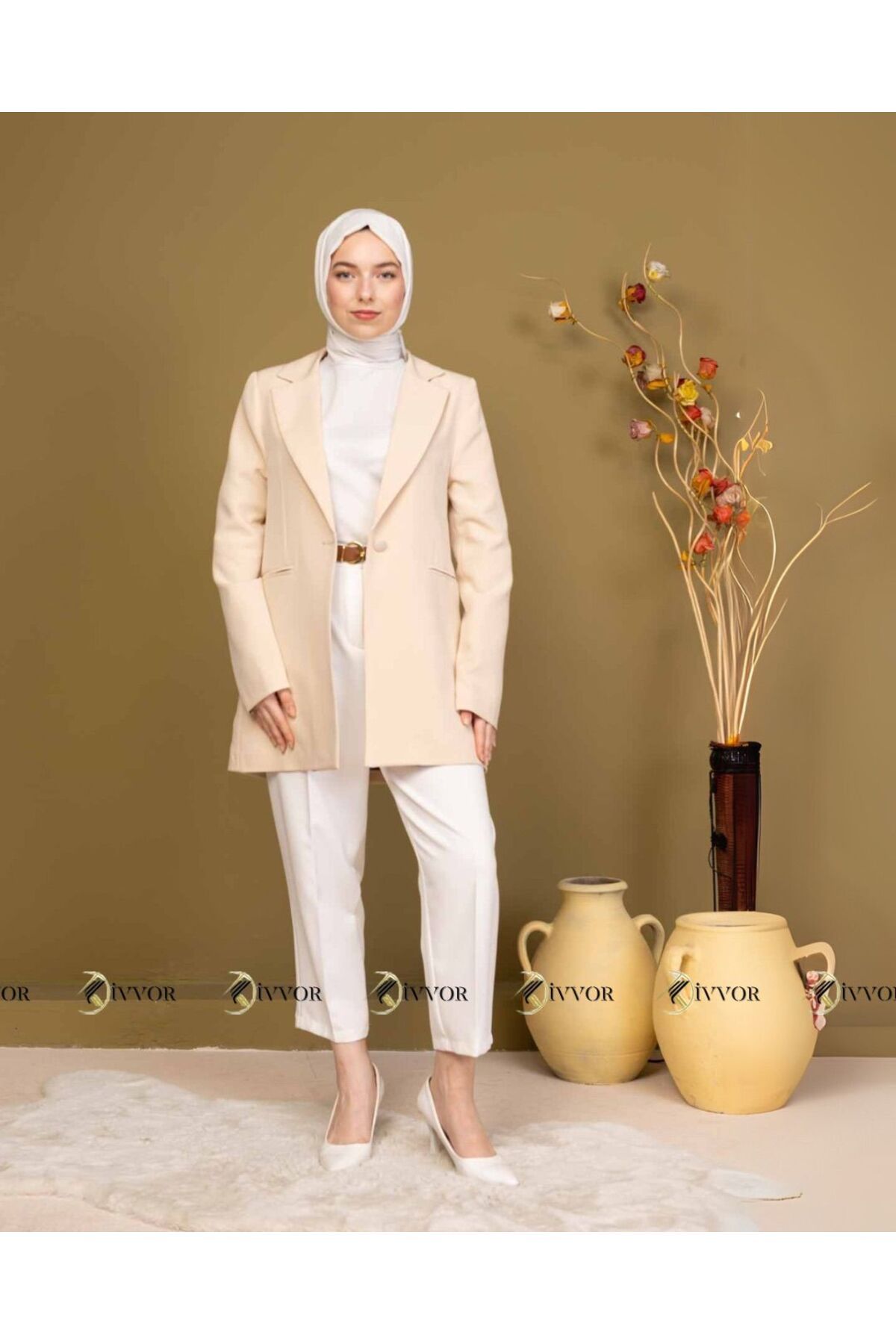 Kivvor LEOPAR DETAYLI ASTARLI DÜĞMELİ BLAZER CEKET
