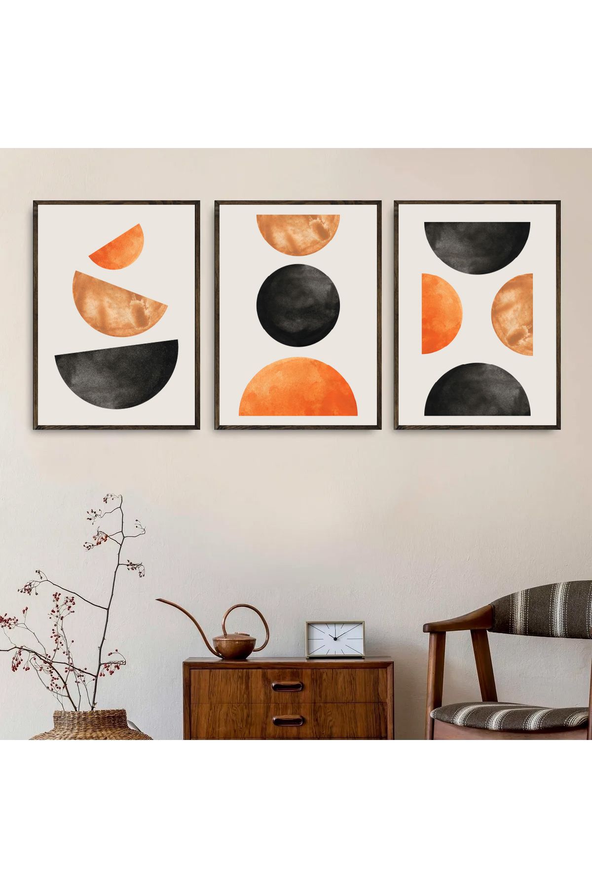 Dekorsiahome 3 Parça Ahşap Çerçeveli Oturma Odası Salon Mutfak Tablo Seti SET3044