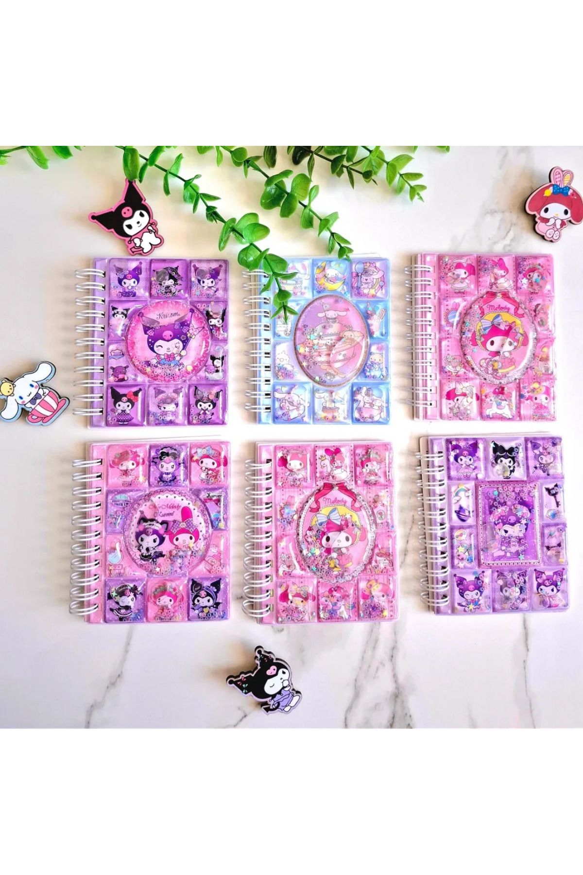 NaSaDAN Kuromi My Melodi Cinnamoroll Sanrio 3D Sulu Kapak Defter Stickerlı 30 Sayfa Not Defteri 1 Adet