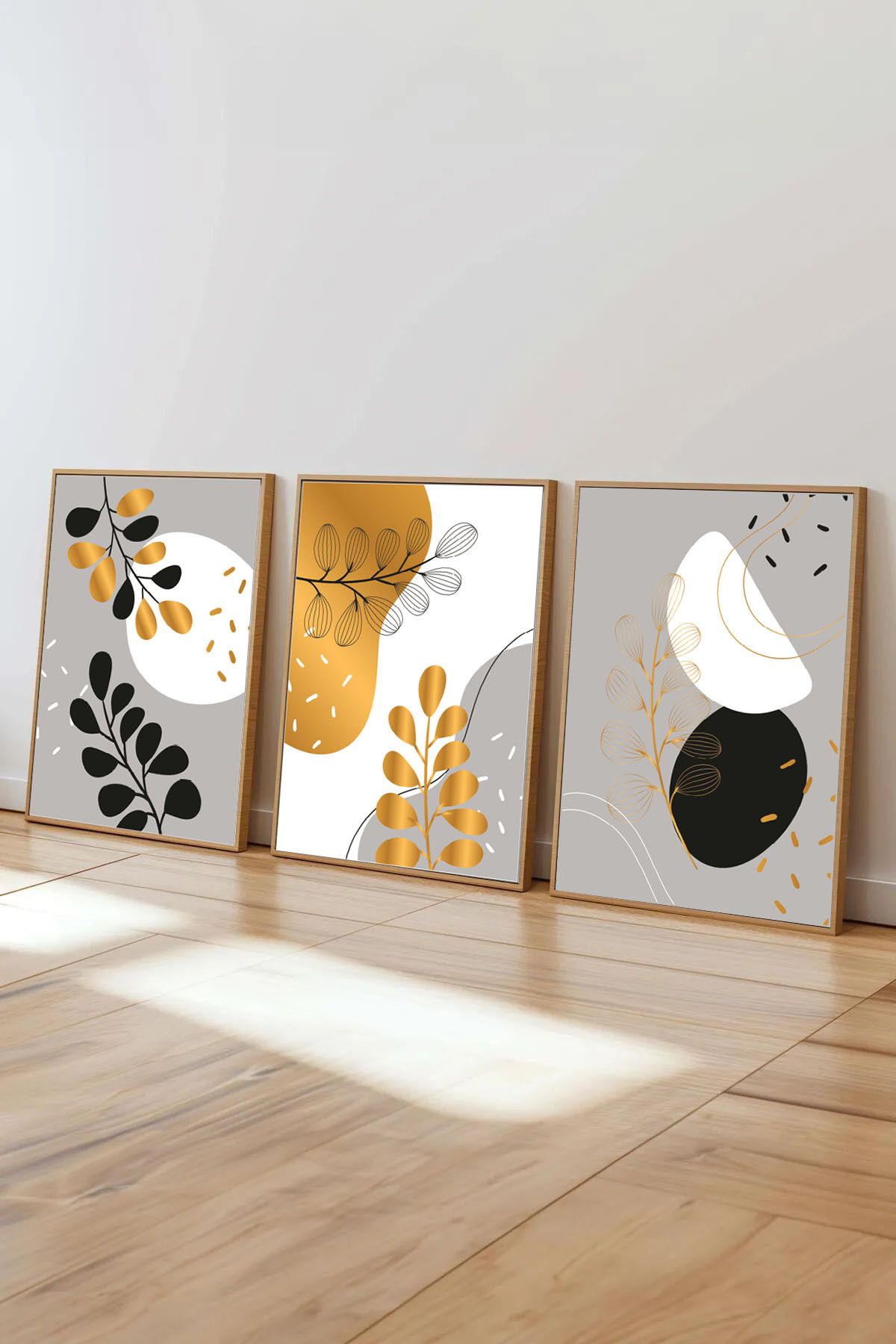 Dekorsiahome 3 Parça Ahşap Çerçeveli Oturma Odası Salon Mutfak Tablo Seti SET3025