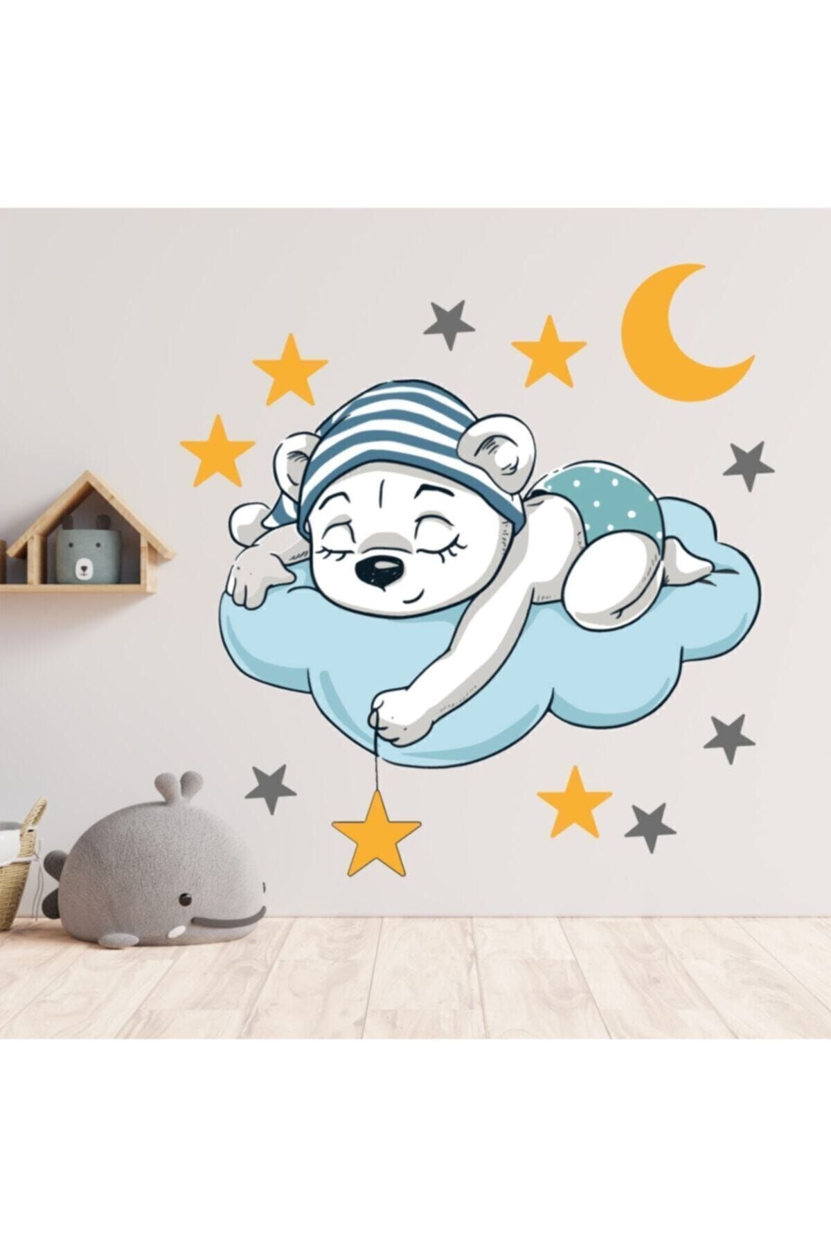hediyenebak Bulut Üzerinde Uyuyan Ayı Duvar Sticker 56x60 cm