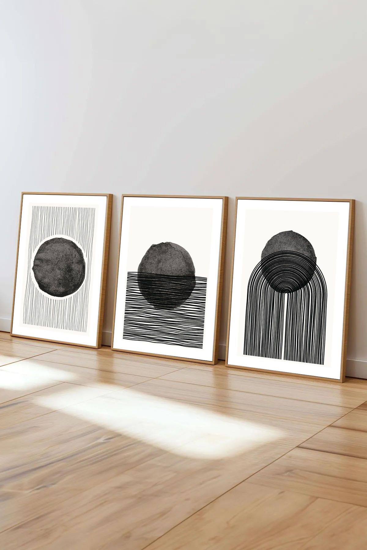 Dekorsiahome 3 Parça Ahşap Çerçeveli Oturma Odası Salon Mutfak Tablo Seti SET3038