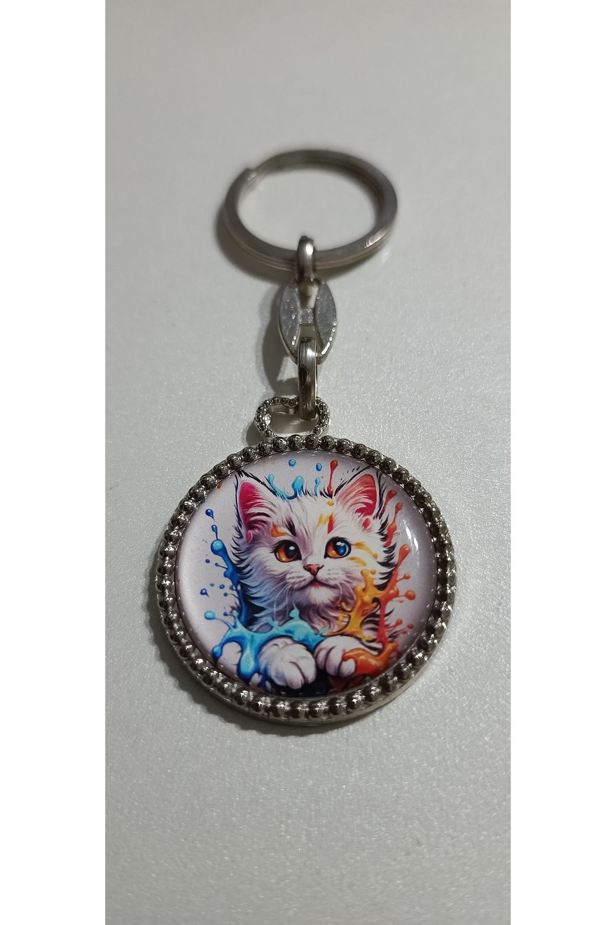 Nurtakı Nurtakı Kedi Resimli Metalik Anahtarlık Fermuar süsü