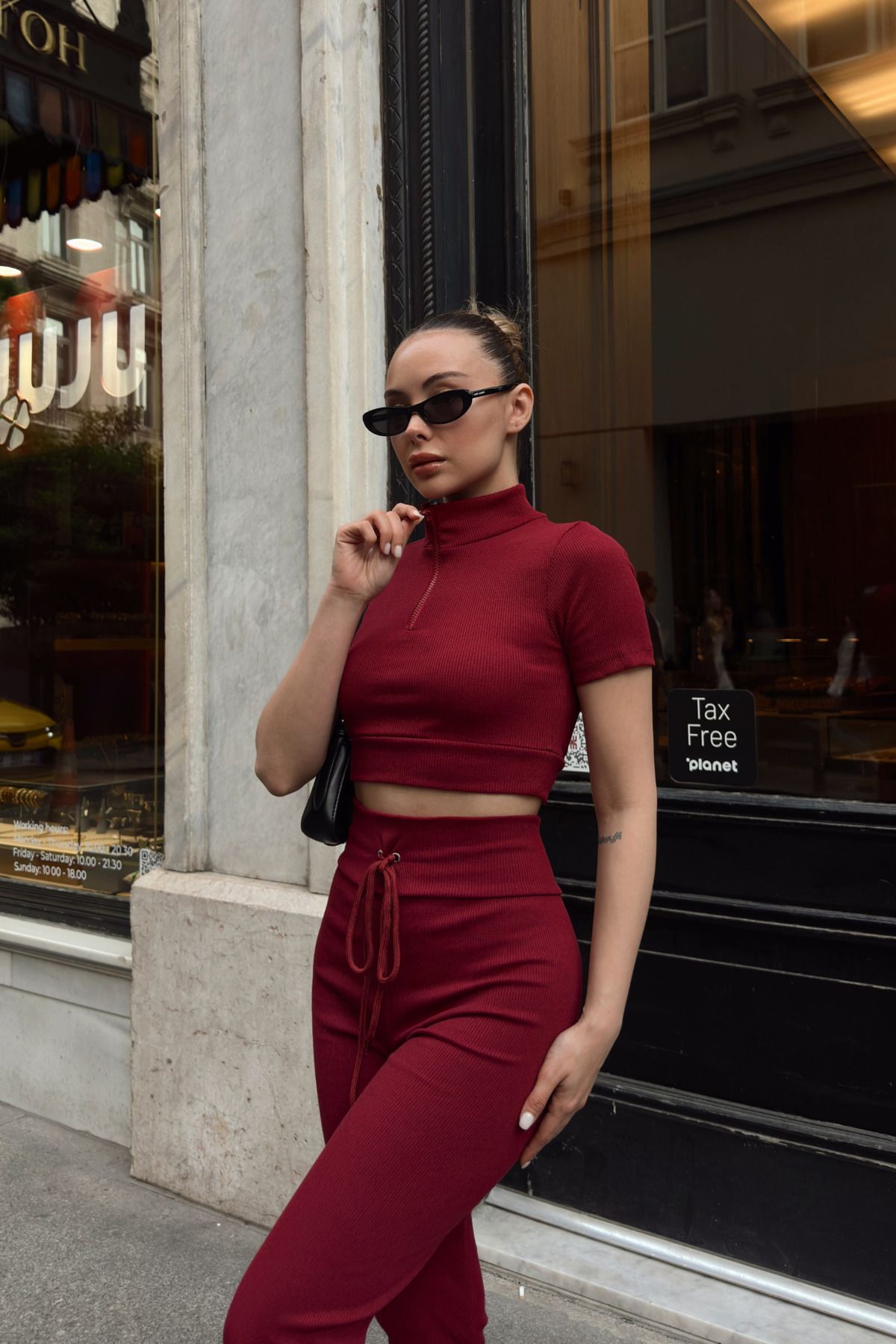 Siner Fashion Kadın Fermuar Detaylı Crop Tayt Takım