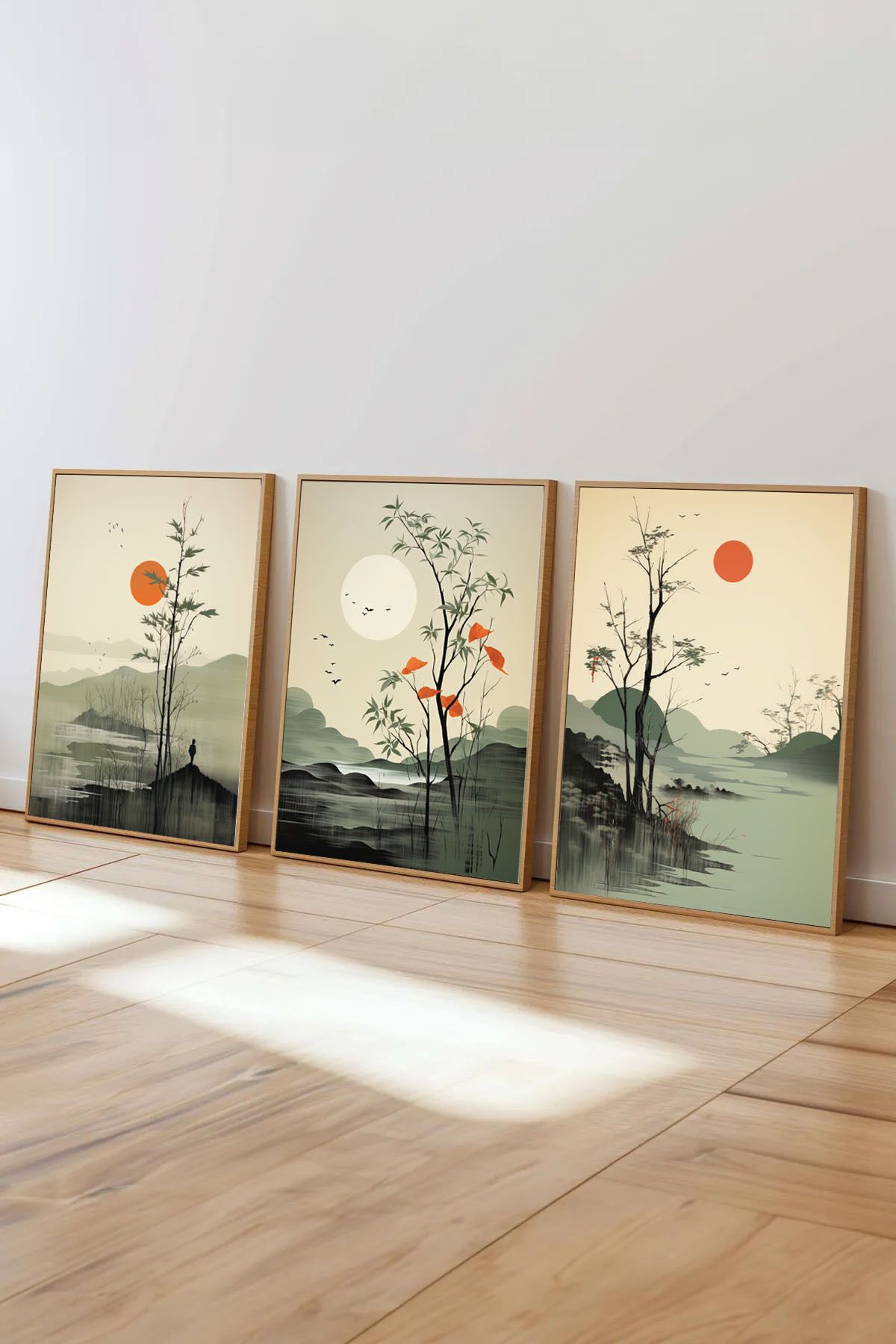 Dekorsiahome 3 Parça Ahşap Çerçeveli Oturma Odası Salon Mutfak Tablo Seti SET3031