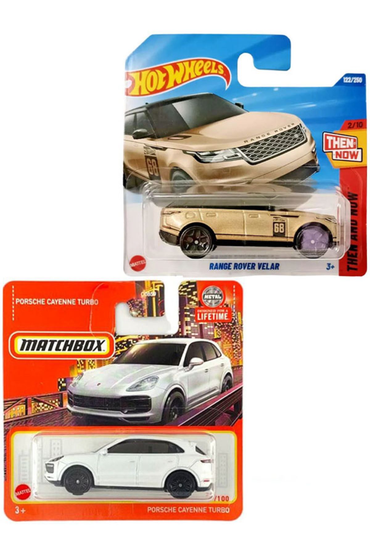 HOT WHEELS 2 Araç Set - Matchbox Porsche Cayenne Turbo & Hot Wheels Range Rover Velar (1/64)