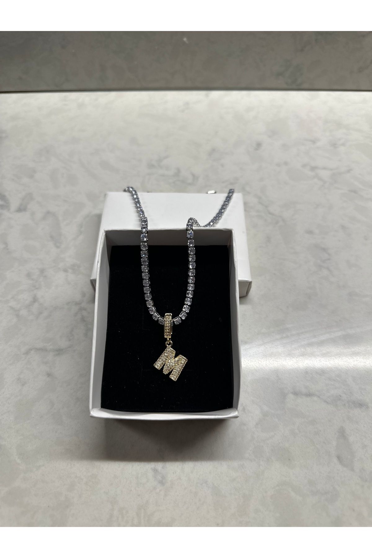 Shop west Taş İşlemeli Harfli Gold Kolye
