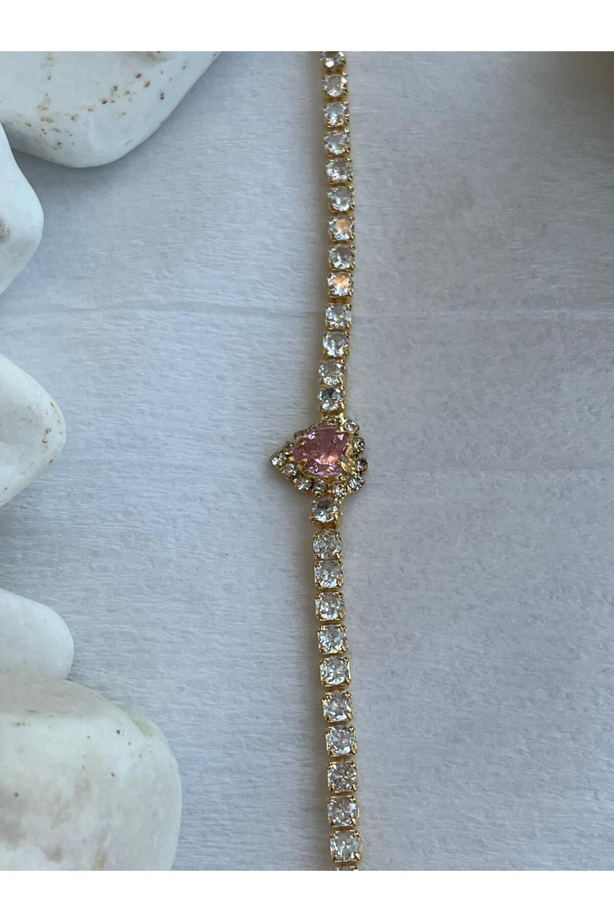 silversuaris pembe lüks taşlı şık tasarım zirkon taş çelik bileklik