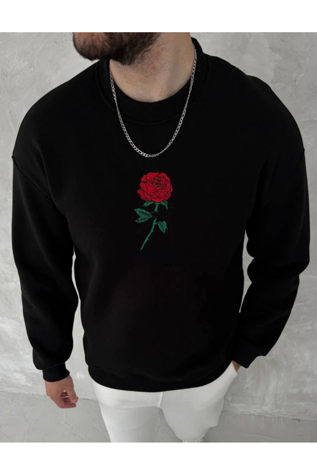 ARUZ MODA Unisex Bisiklet Yaka Ön Ve Arka Baskılı SweatShirt - Siyah