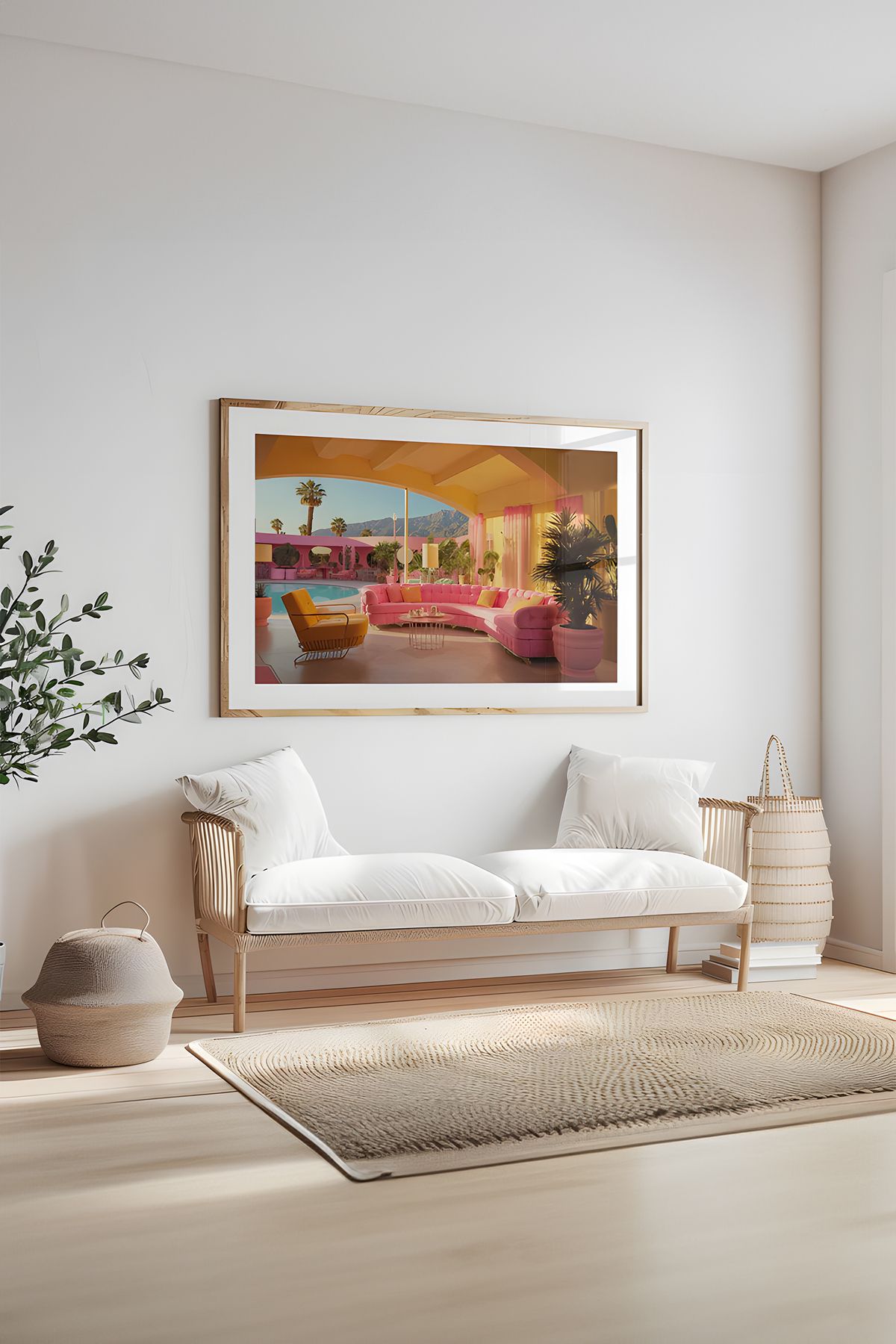 Home Pembe Palmiye Adası, Lisanslı Çerçeveli Tablo, Oturma Odası Dekoru, Genç Odası Dekorasyonu
