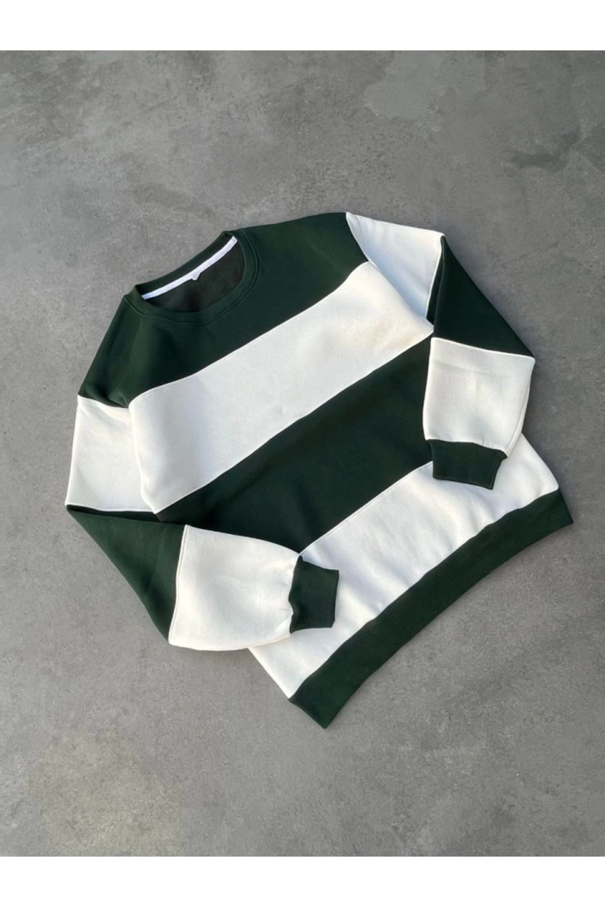ARUZ MODA Parçalı Bisiklet Yaka Baskılı SweatShirt - Yeşil