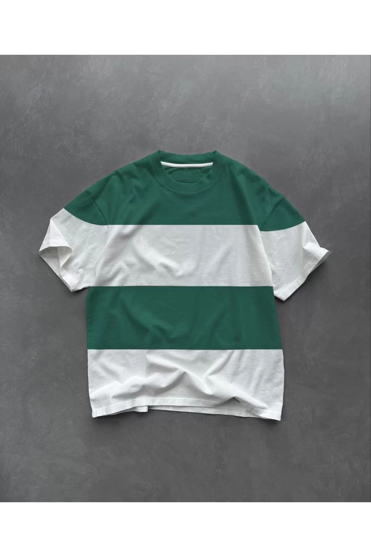 İndigo Park Oversize erkek tişört Unisex Bisiklet Yaka Parçalı T-Shirt