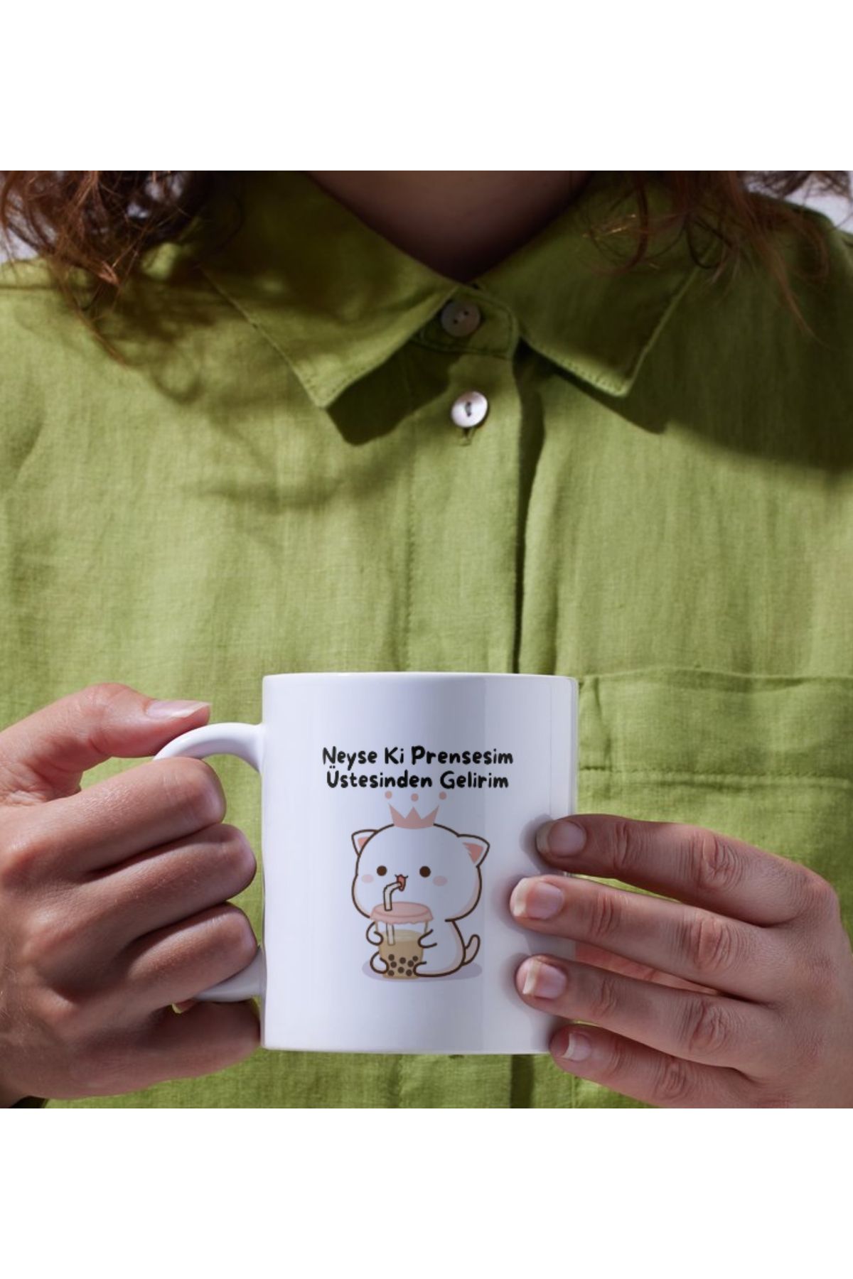 DEARMUG Neyse Ki Prensesim Üstesinden Gelirim Baskılı Kedi Kupa Bardak Dear Tasarım Beyaz Kupa Bardak