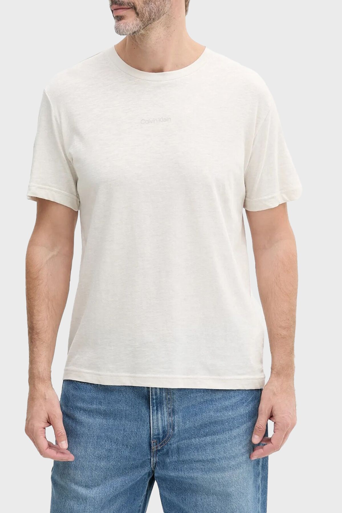 Calvin Klein Pamuk ve Keten Karışımlı Regular Fit Bisiklet Yaka T Shirt KM0KM01138ADA Erkek T SHİRT