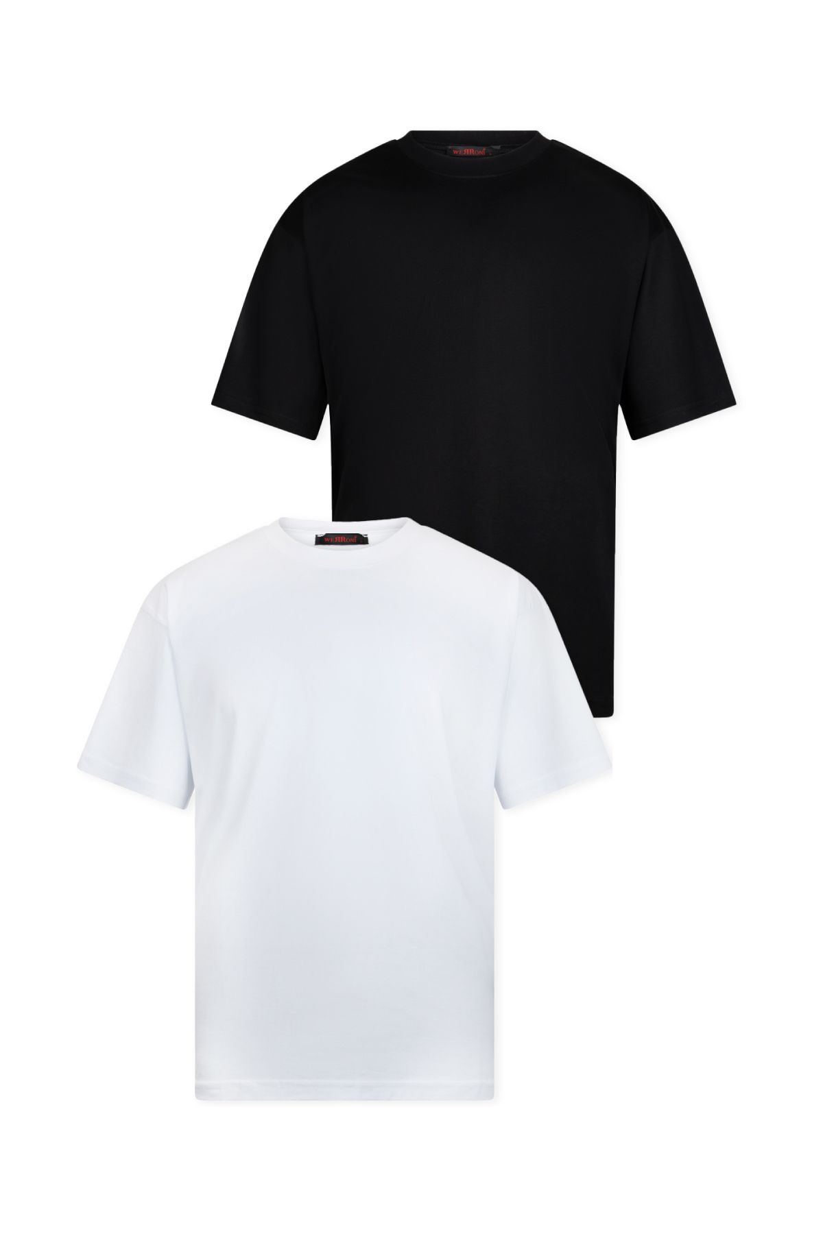 WERRONİ 2'li Massimo Kalın Tok Basic T-Shirt - Beyaz - Siyah