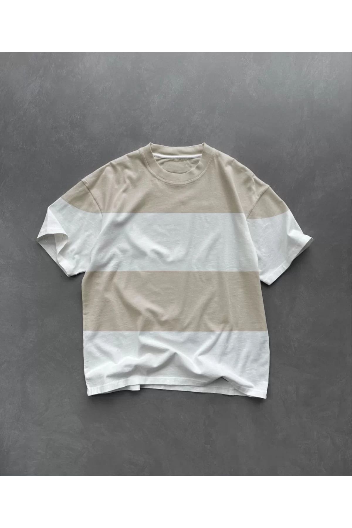İndigo Park Oversize erkek tişört Unisex Bisiklet Yaka Parçalı T-Shirt