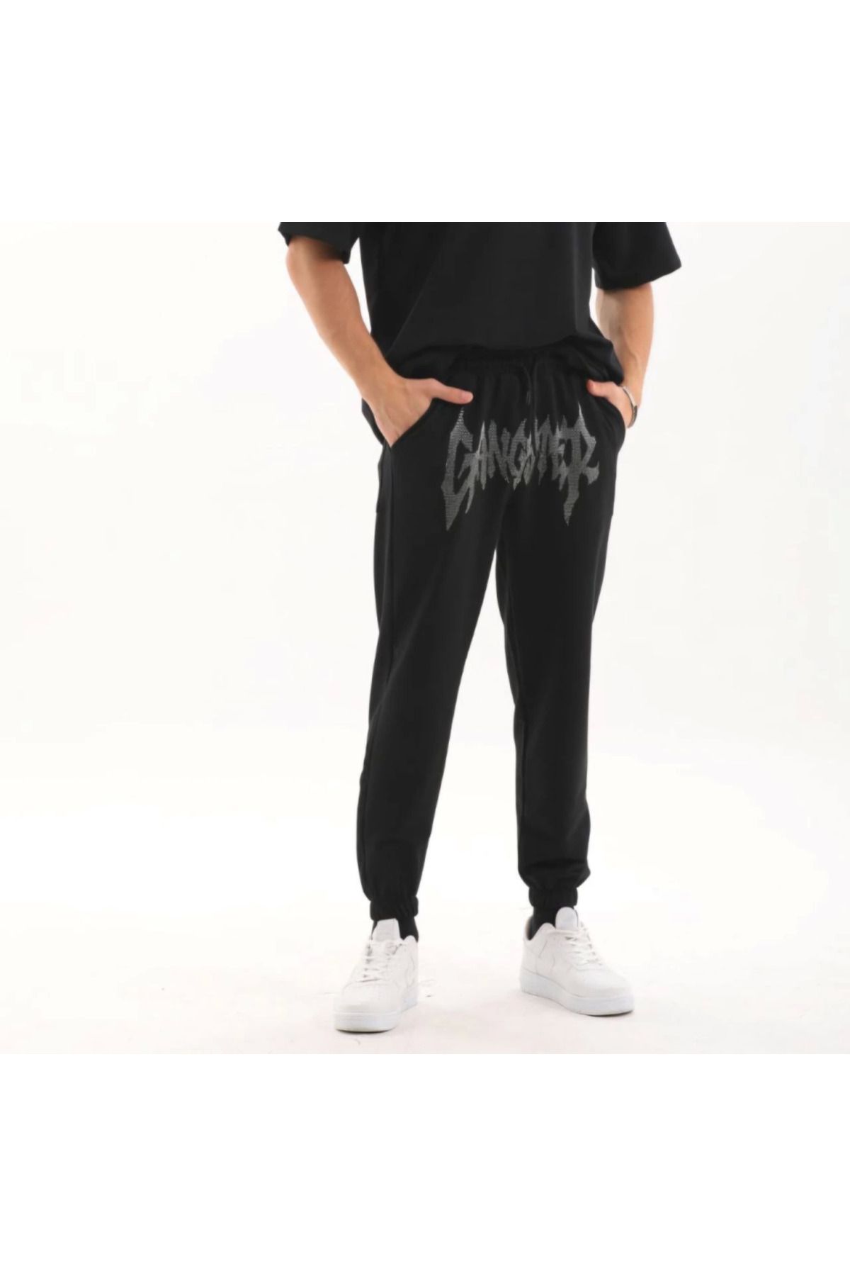 ARUZ MODA Unisex Taş Detaylı Eşofman Altı - Siyah