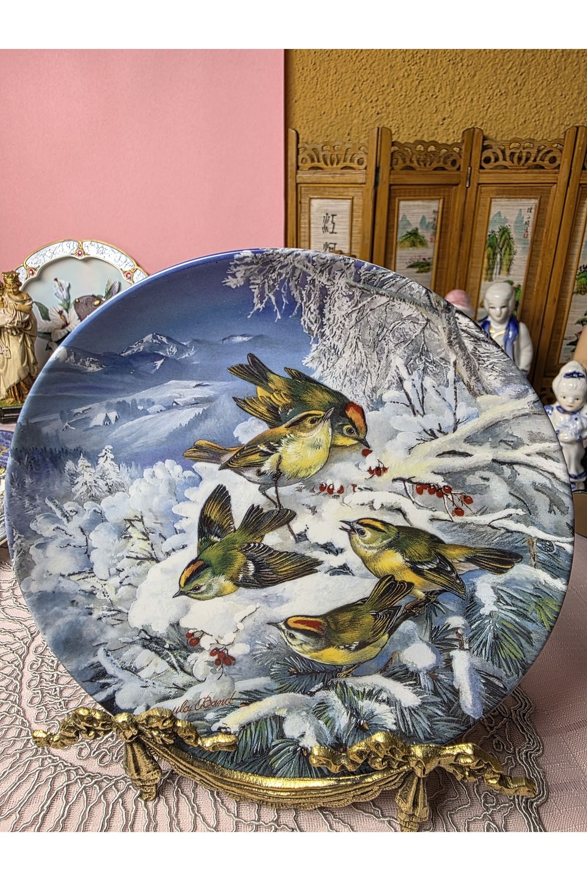 Hutschenreuther Porselen Kuş Fiğürlü Duvar Tabagı 3 Set 26 cm