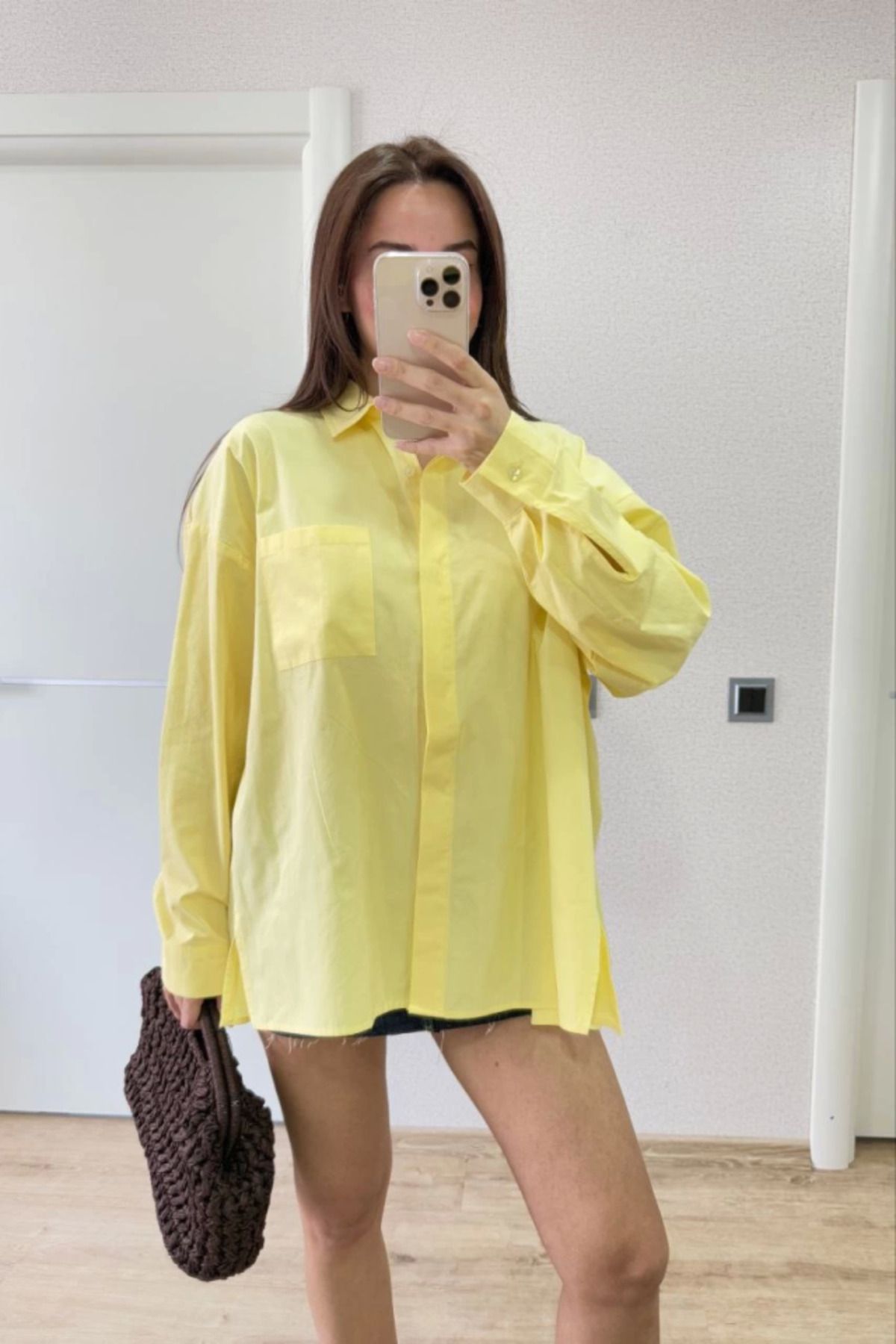 ARUZ MODA Yakalı Yandan Yırtmaçlı Gömlek - Sarı