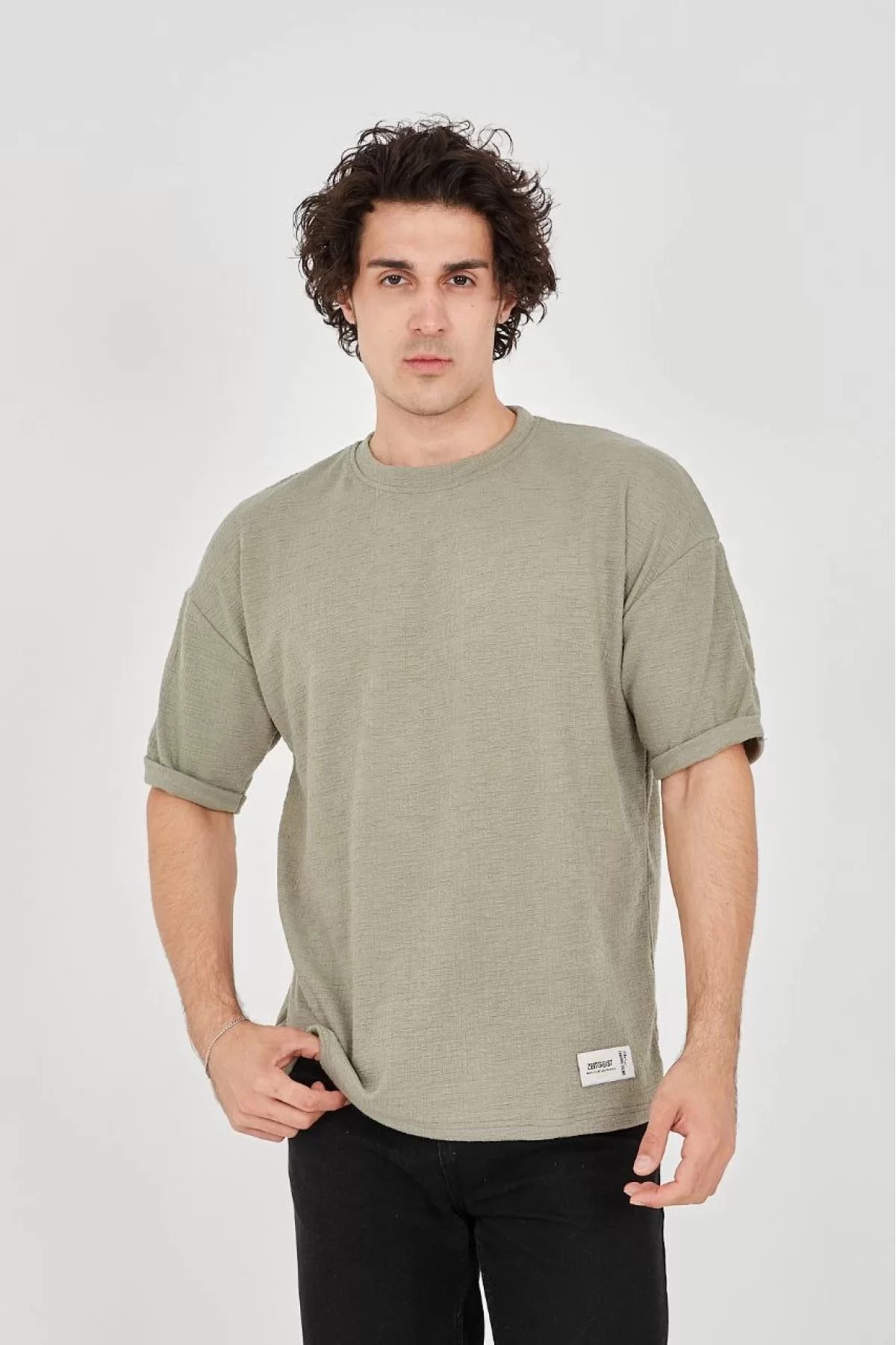 İndigo Park Tişört erkek Unisex Jakar Kumaş Rahat Kol T-Shirt